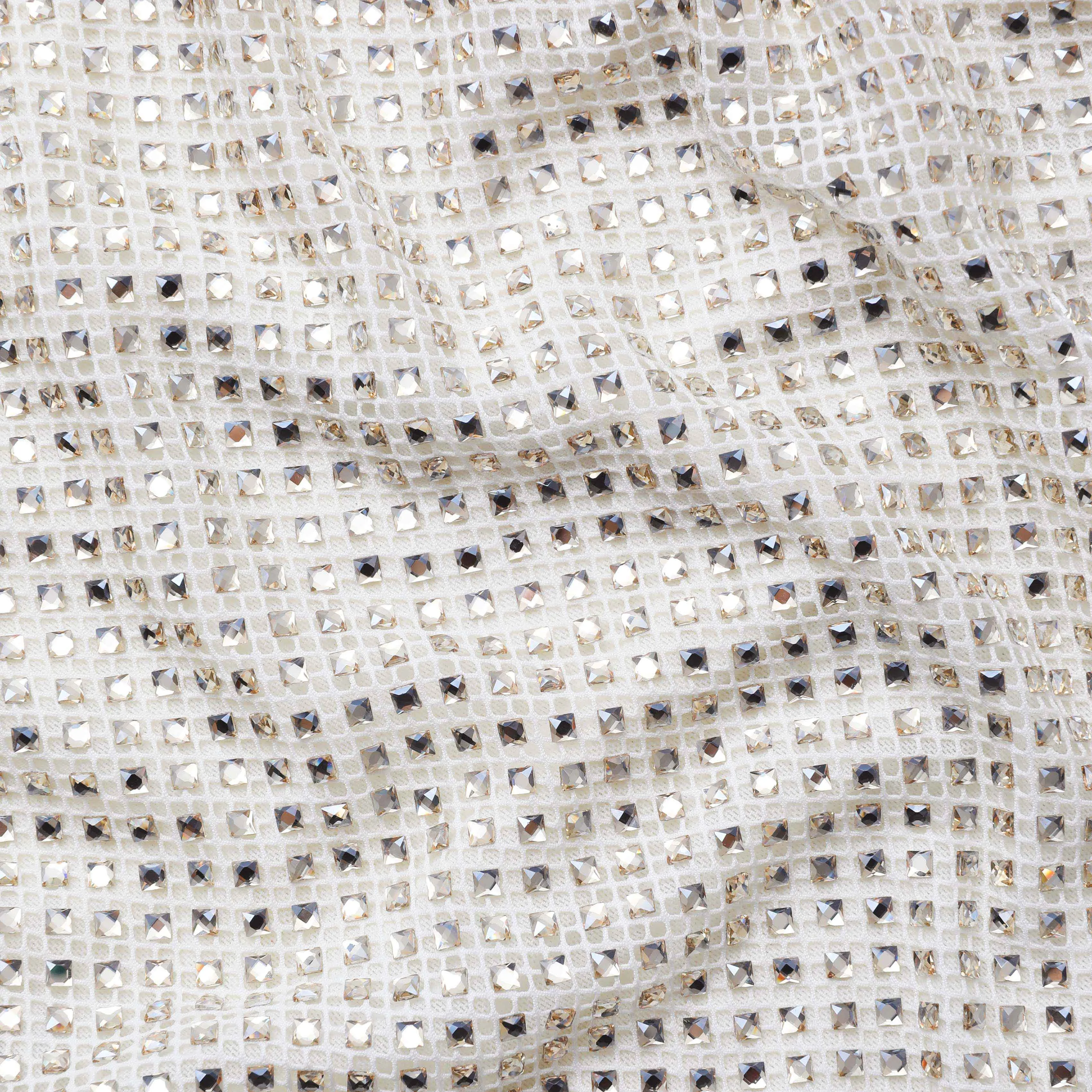 Cream Square Rhinestone Fishnet Midi Dress sold by Self-Portrait product image thumbnail 5