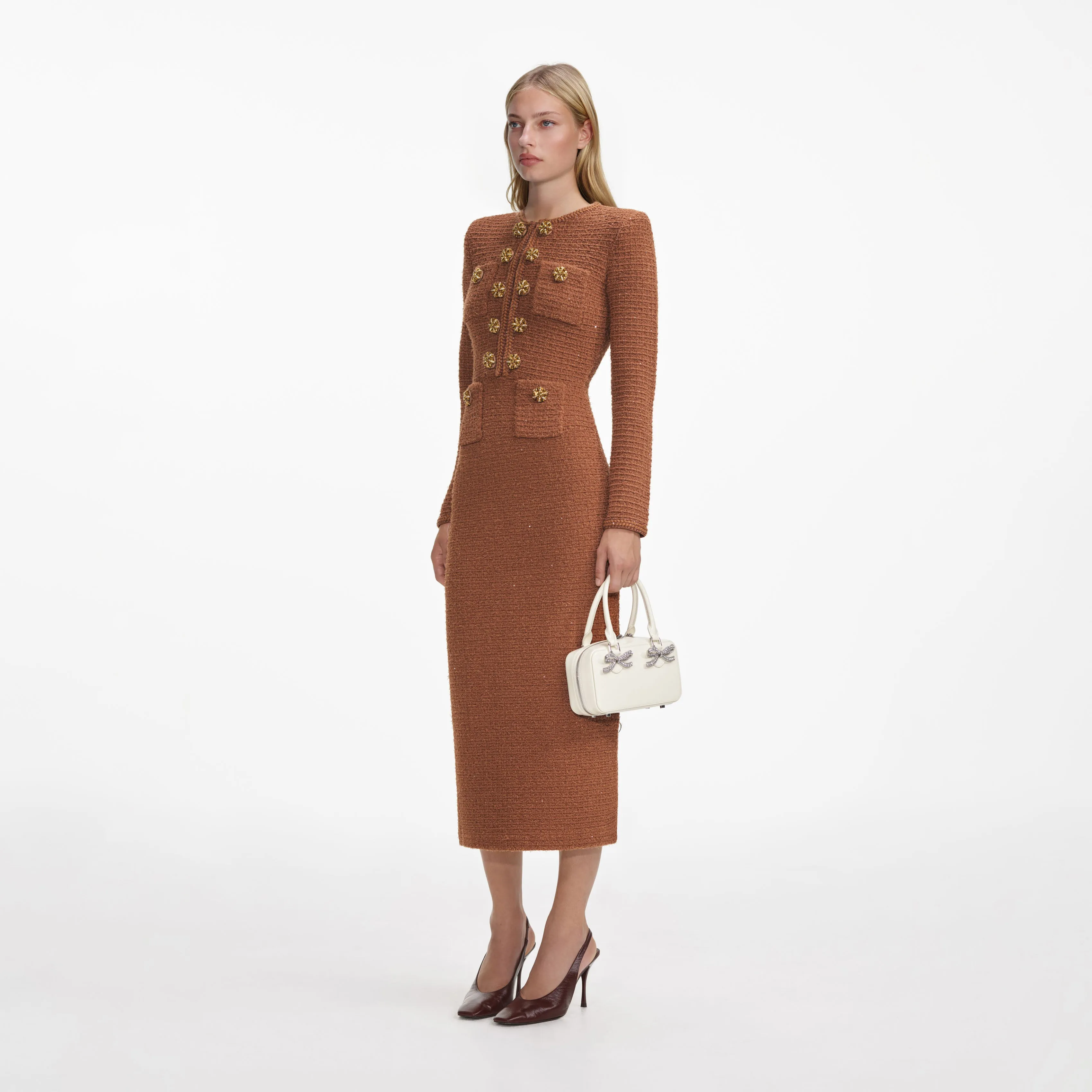 Brown Textured Knit Midi Dress sold by Self-Portrait product image thumbnail 2