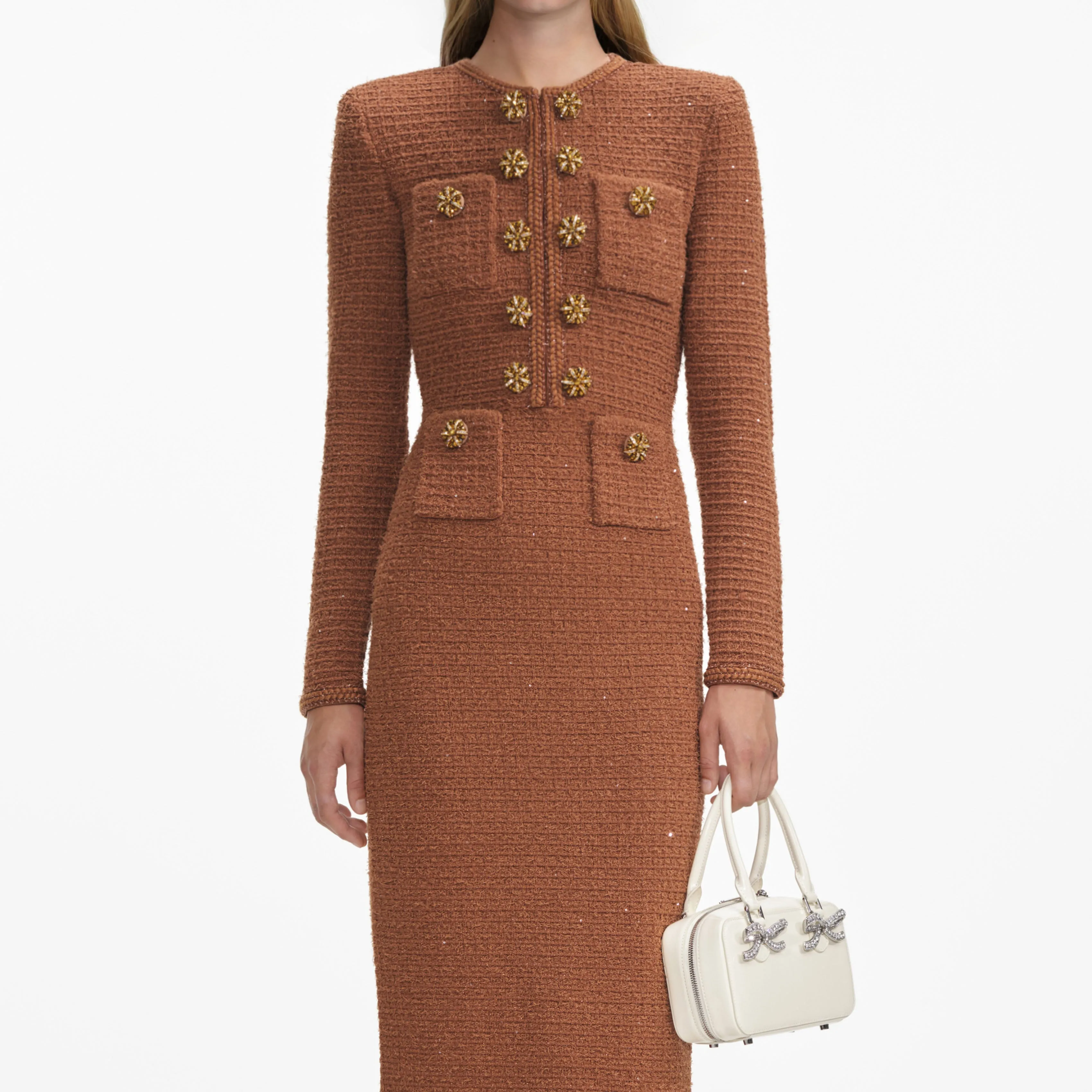 Brown Textured Knit Midi Dress sold by Self-Portrait product image thumbnail 4