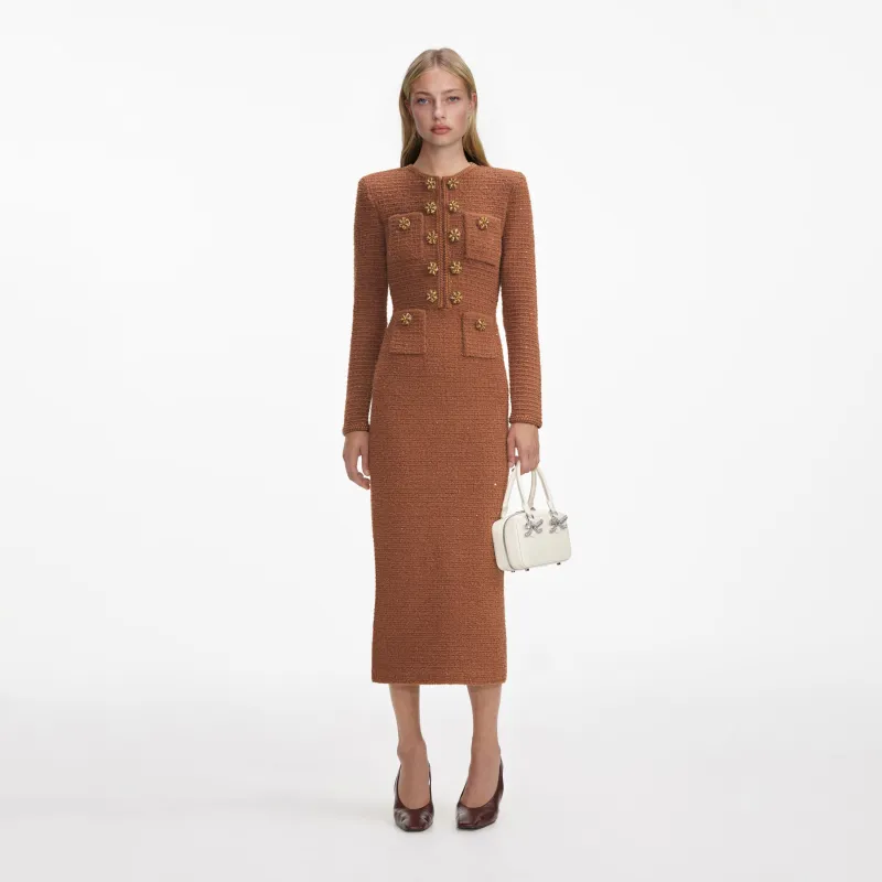 Brown Textured Knit Midi Dress made by Self-Portrait