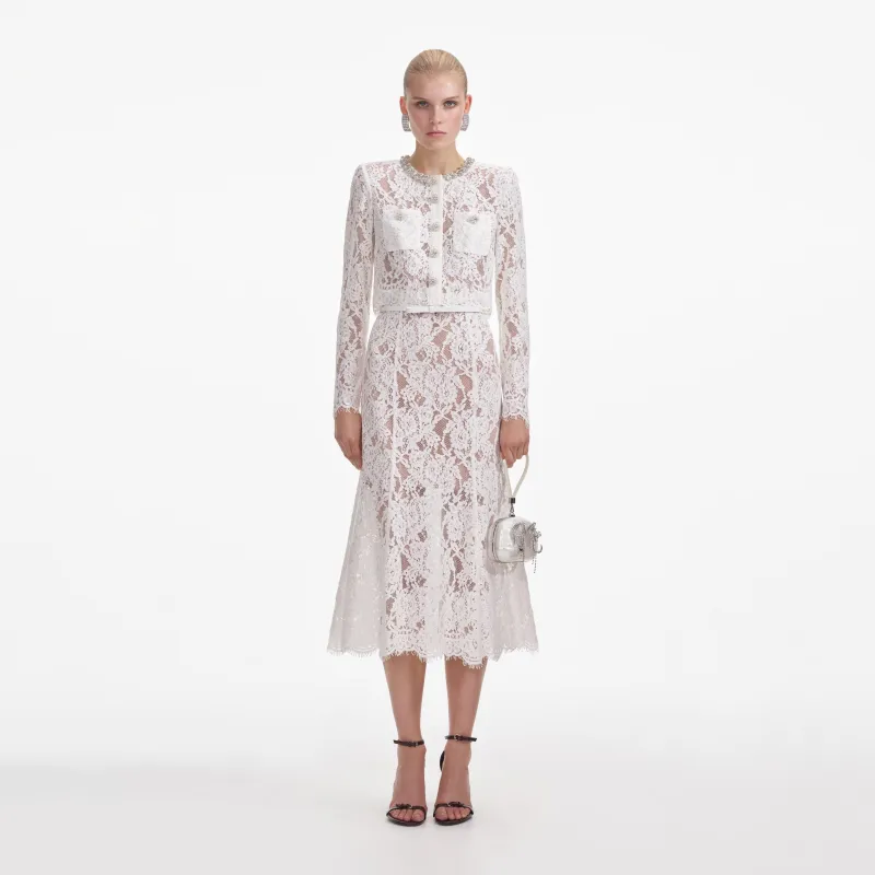 White Lace Embellished Midi Dress made by Self-Portrait