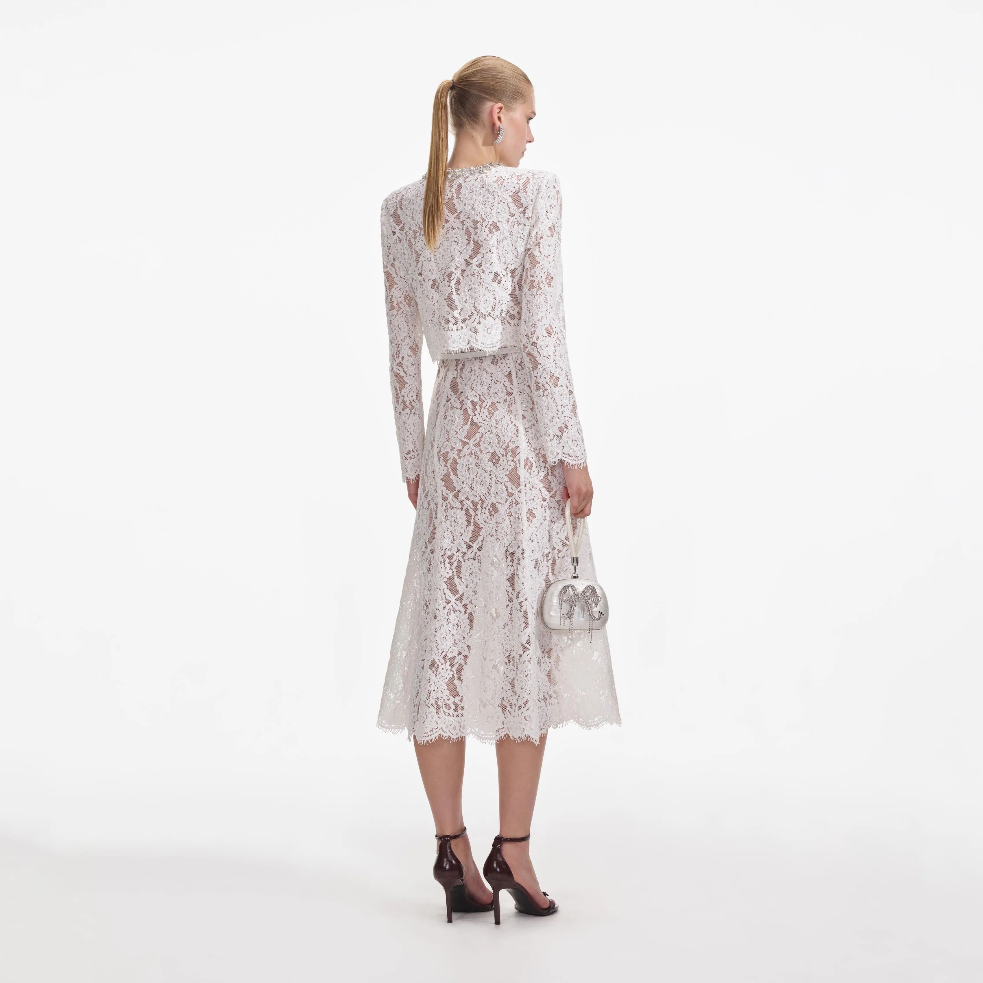 White Lace Embellished Midi Dress sold by Self-Portrait product image thumbnail 3