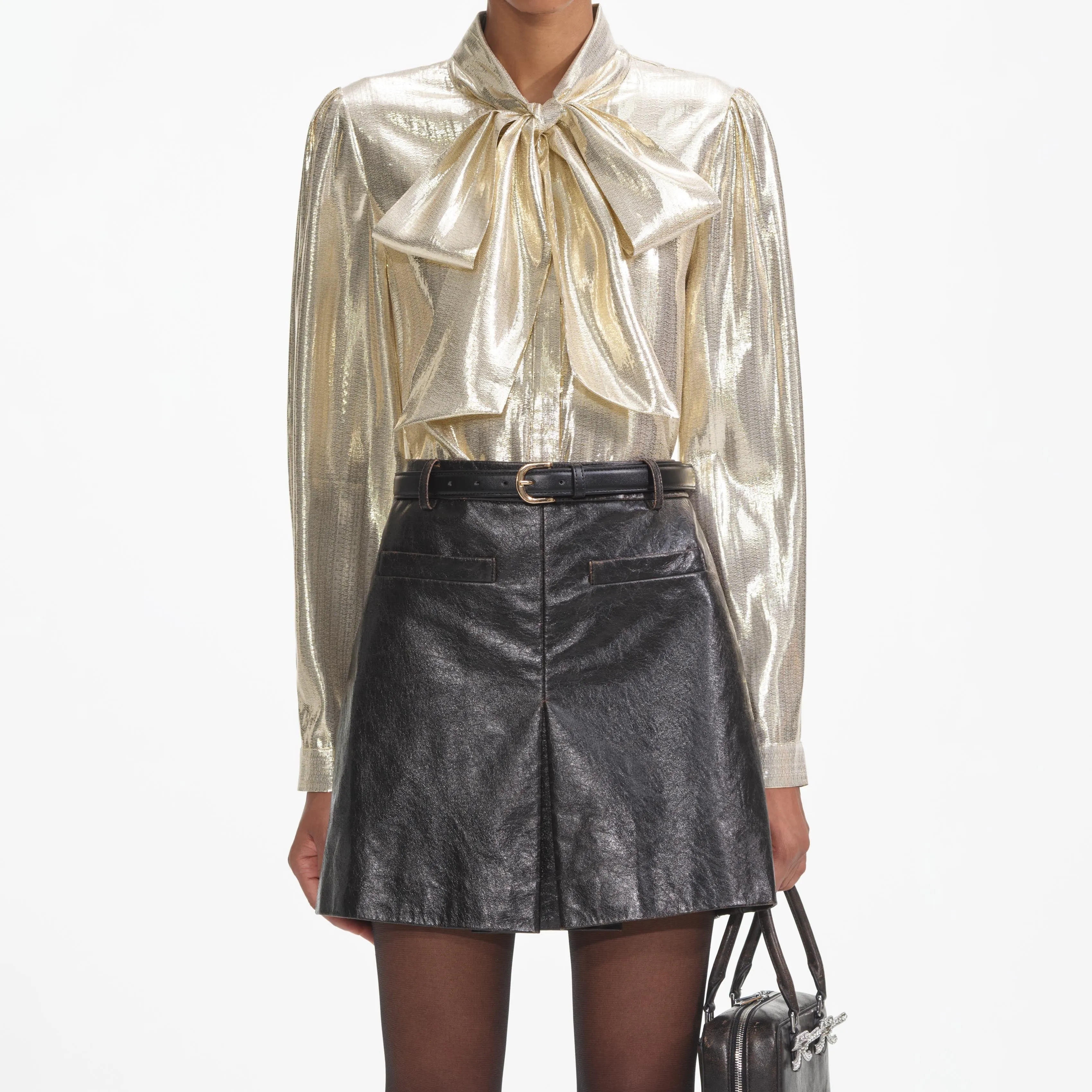 Gold Metallic Tie Neck Blouse sold by Self-Portrait product image thumbnail 4
