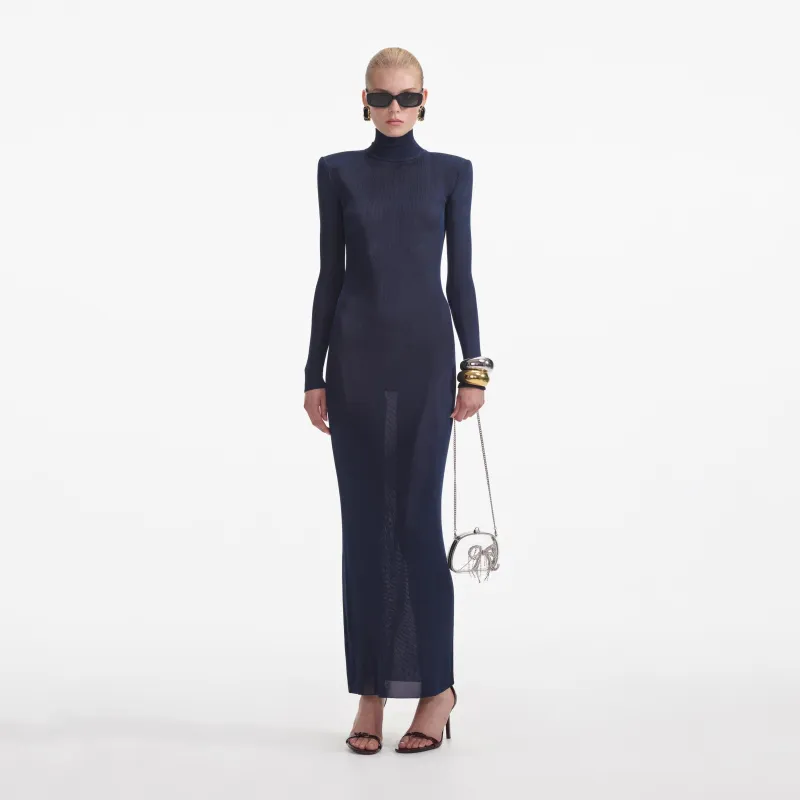 Navy Viscose Knit Maxi Dress made by Self-Portrait