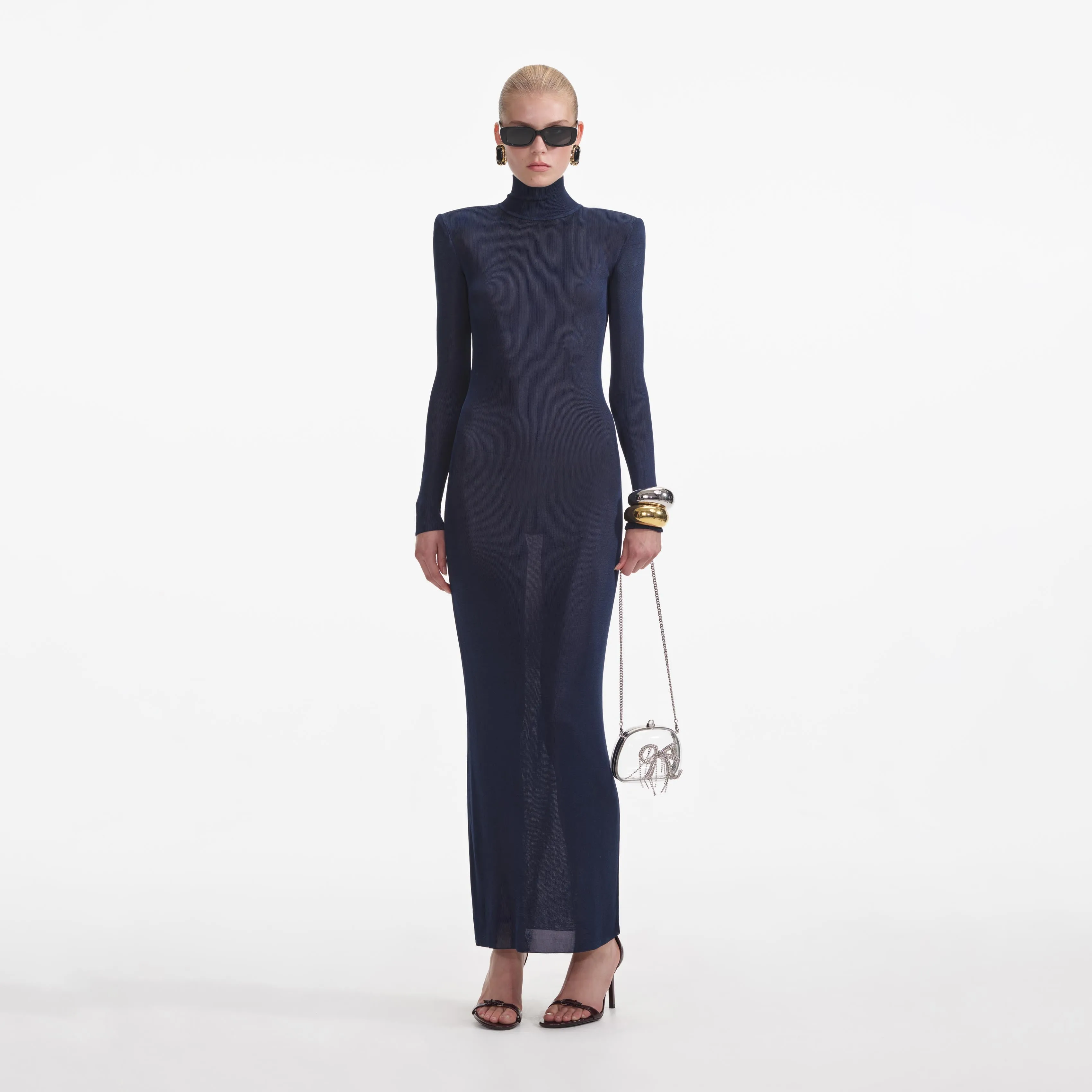 Navy Viscose Knit Maxi Dress sold by Self-Portrait