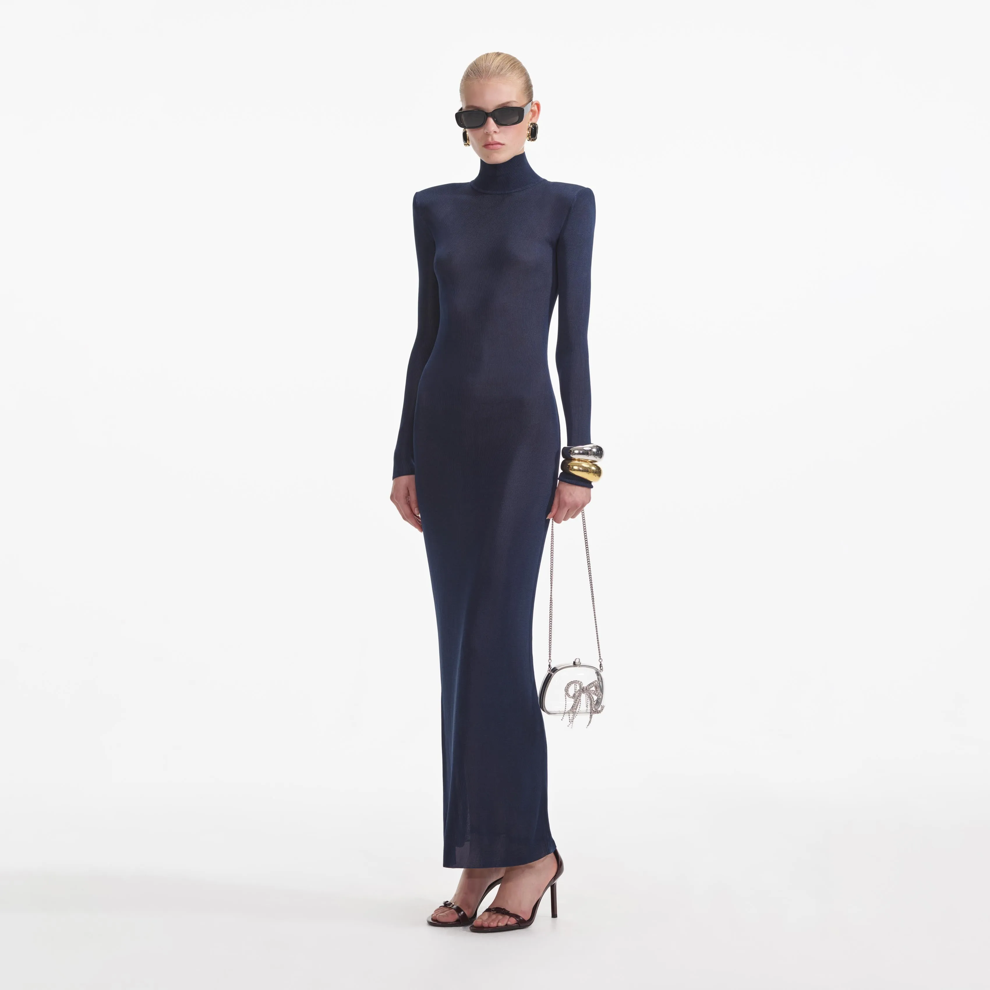 Navy Viscose Knit Maxi Dress sold by Self-Portrait product image thumbnail 2