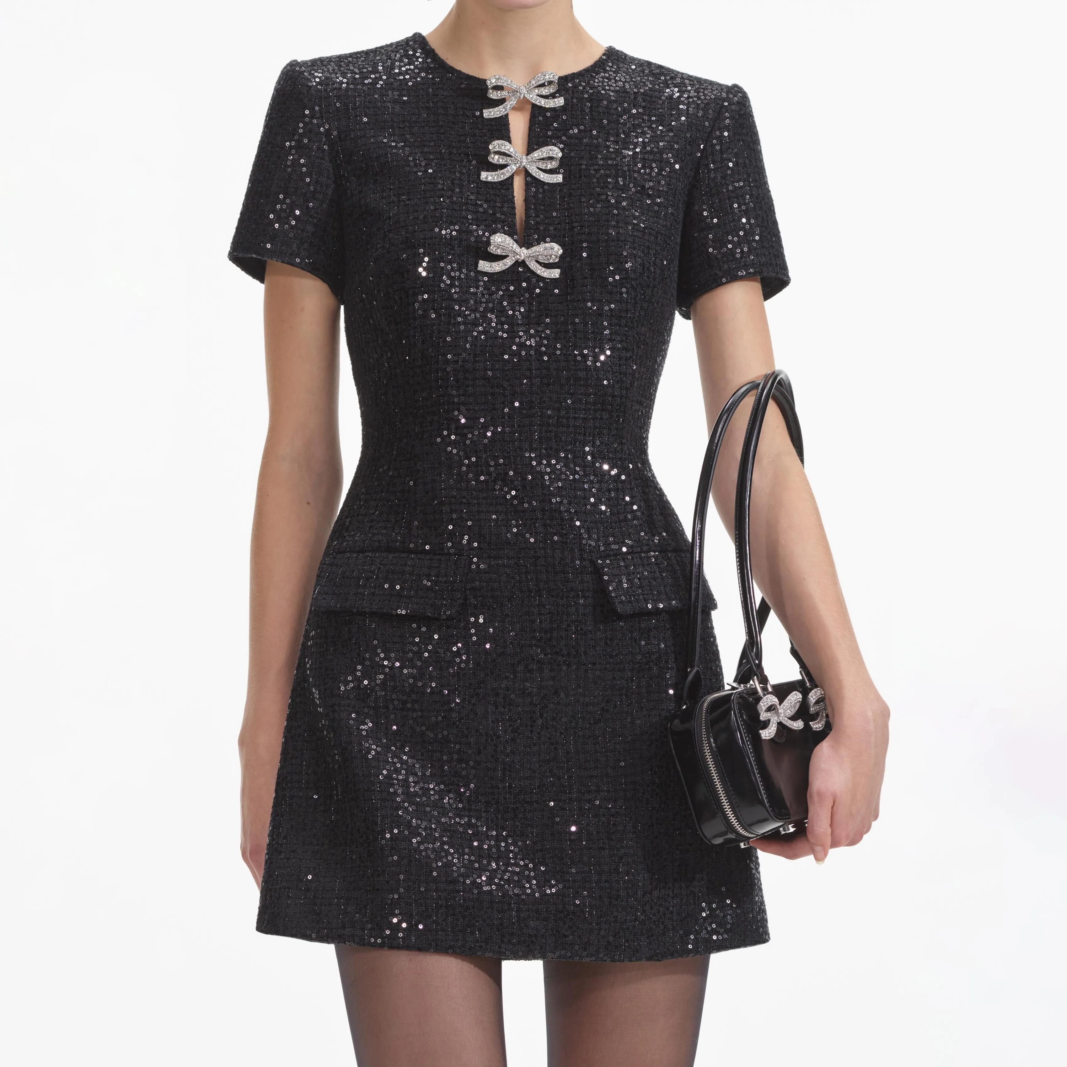Black Boucle Bow Mini Dress sold by Self-Portrait product image thumbnail 4