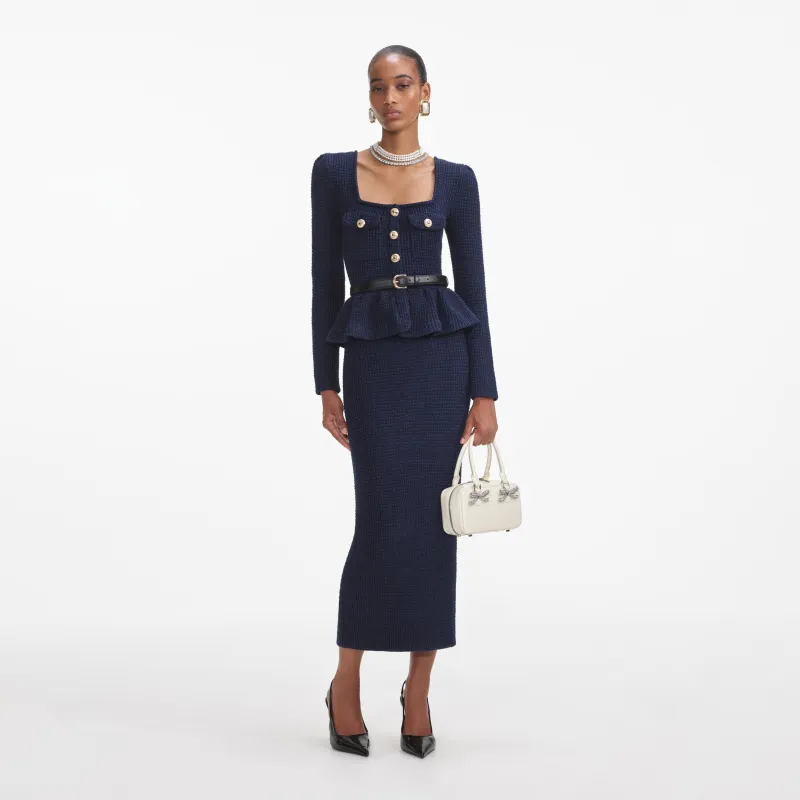 Navy Knit Peplum Midi Dress made by Self-Portrait