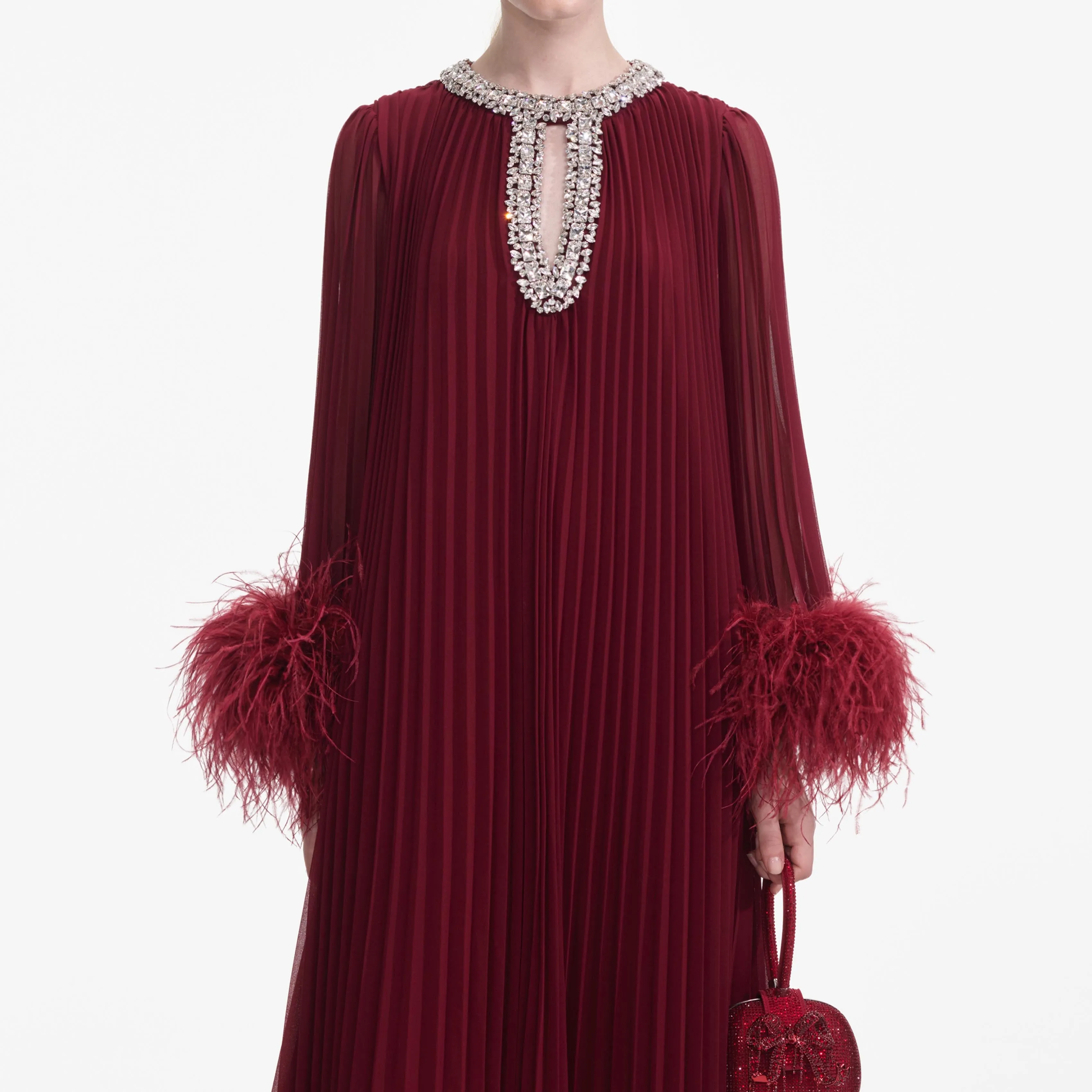 Burgundy Chiffon Feather Midi Dress sold by Self-Portrait product image thumbnail 4