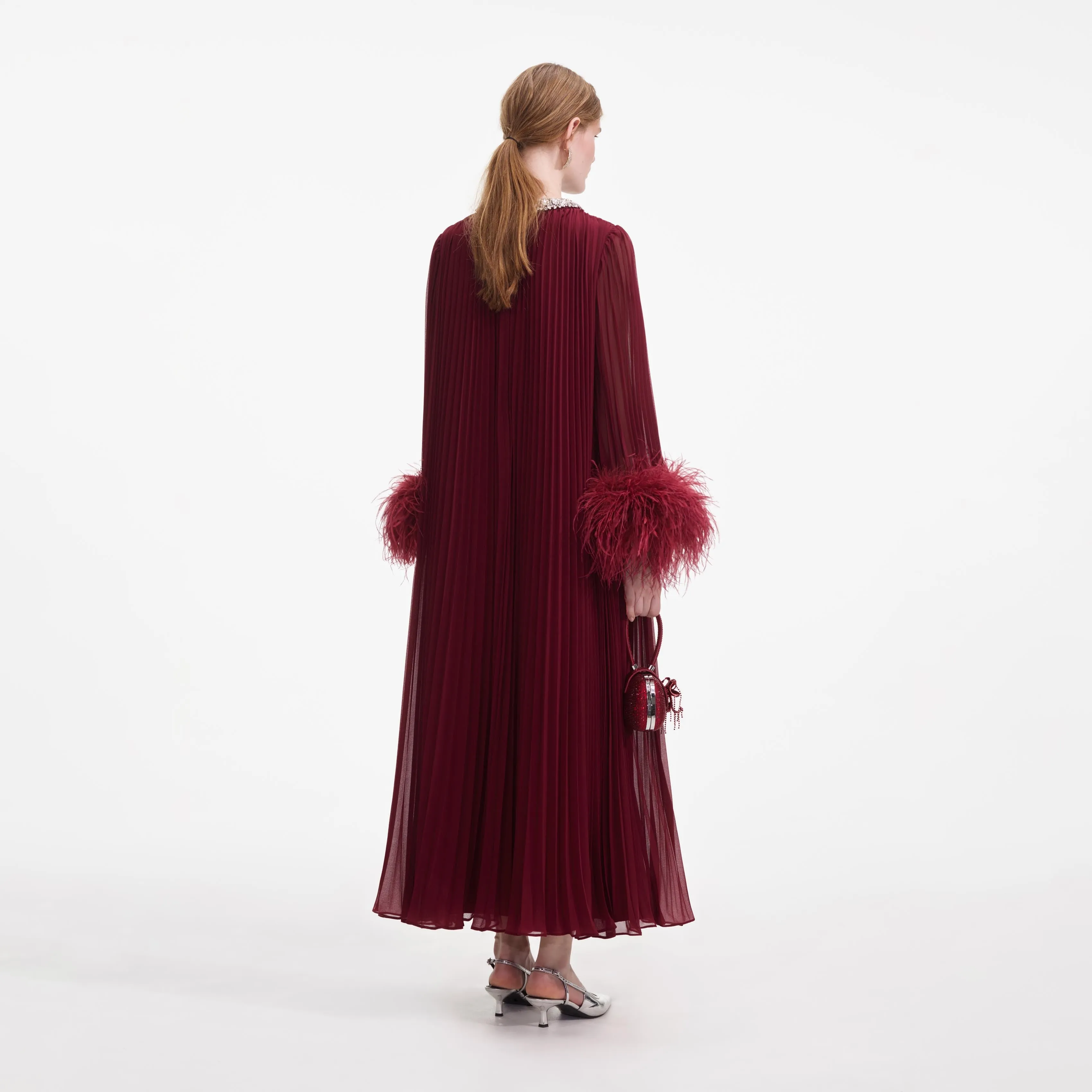 Burgundy Chiffon Feather Midi Dress sold by Self-Portrait product image thumbnail 3
