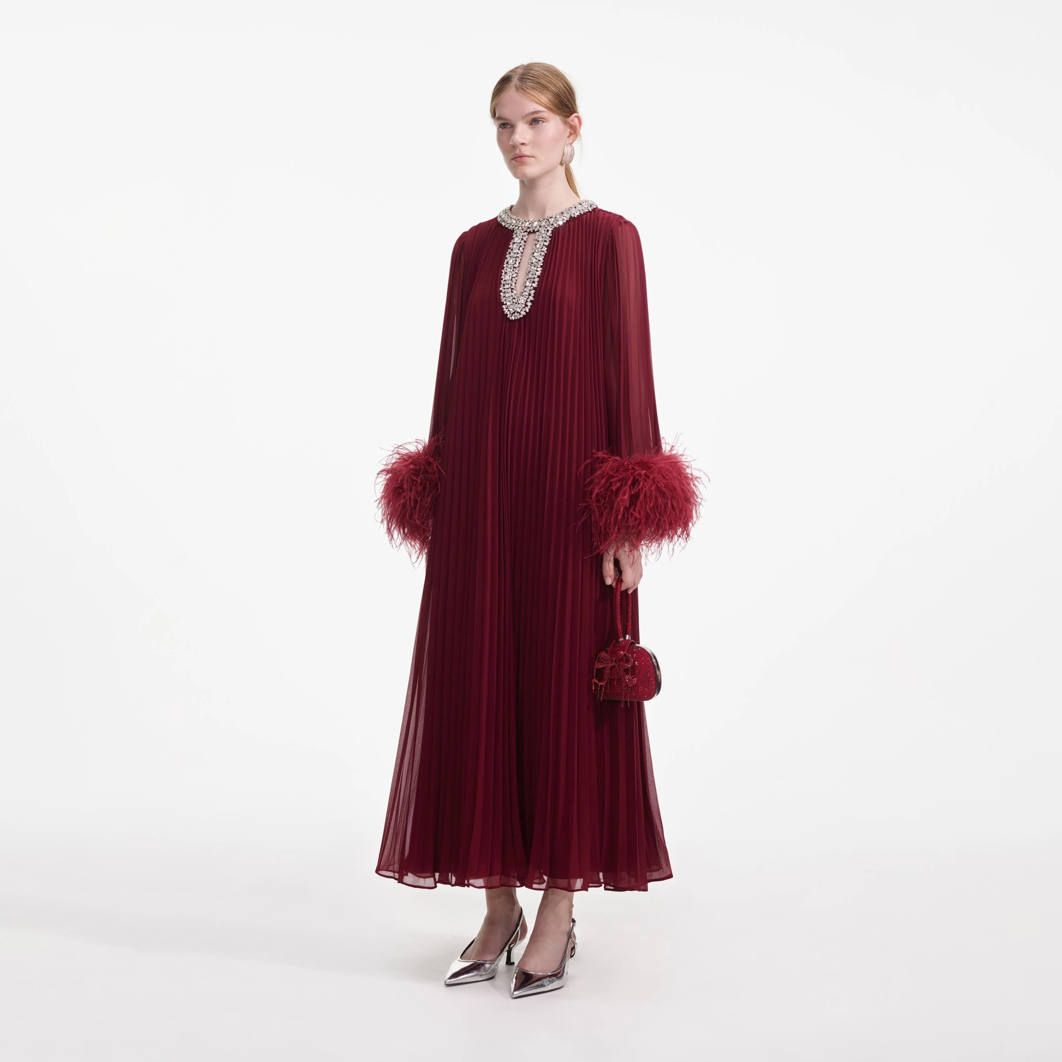 Burgundy Chiffon Feather Midi Dress sold by Self-Portrait product image thumbnail 2