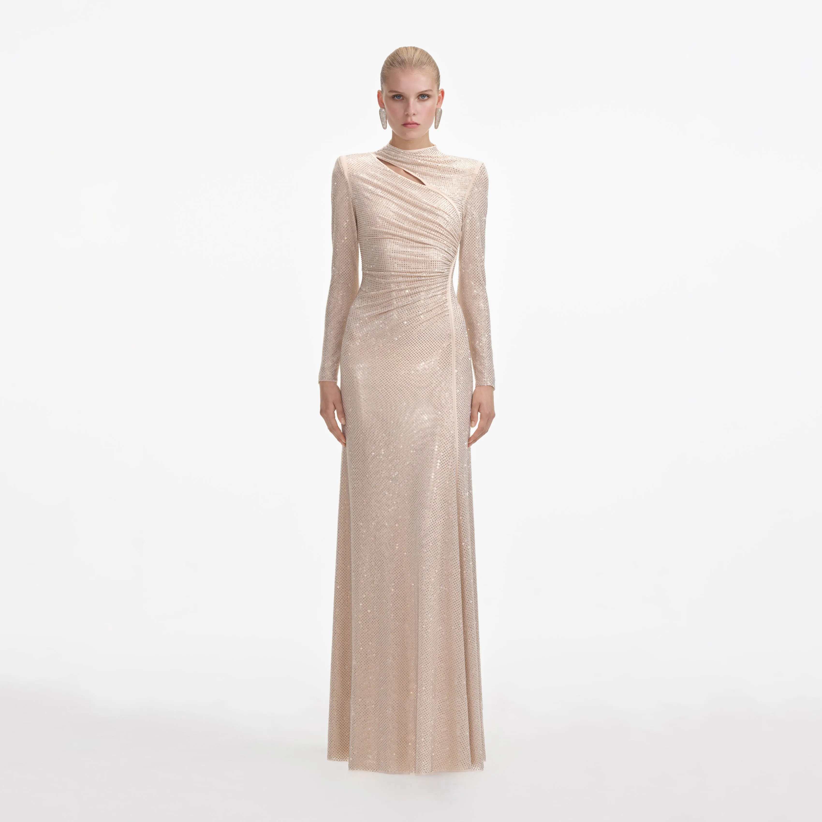 Gold Rhinestone Mesh Cut Out Maxi Dress sold by Self-Portrait