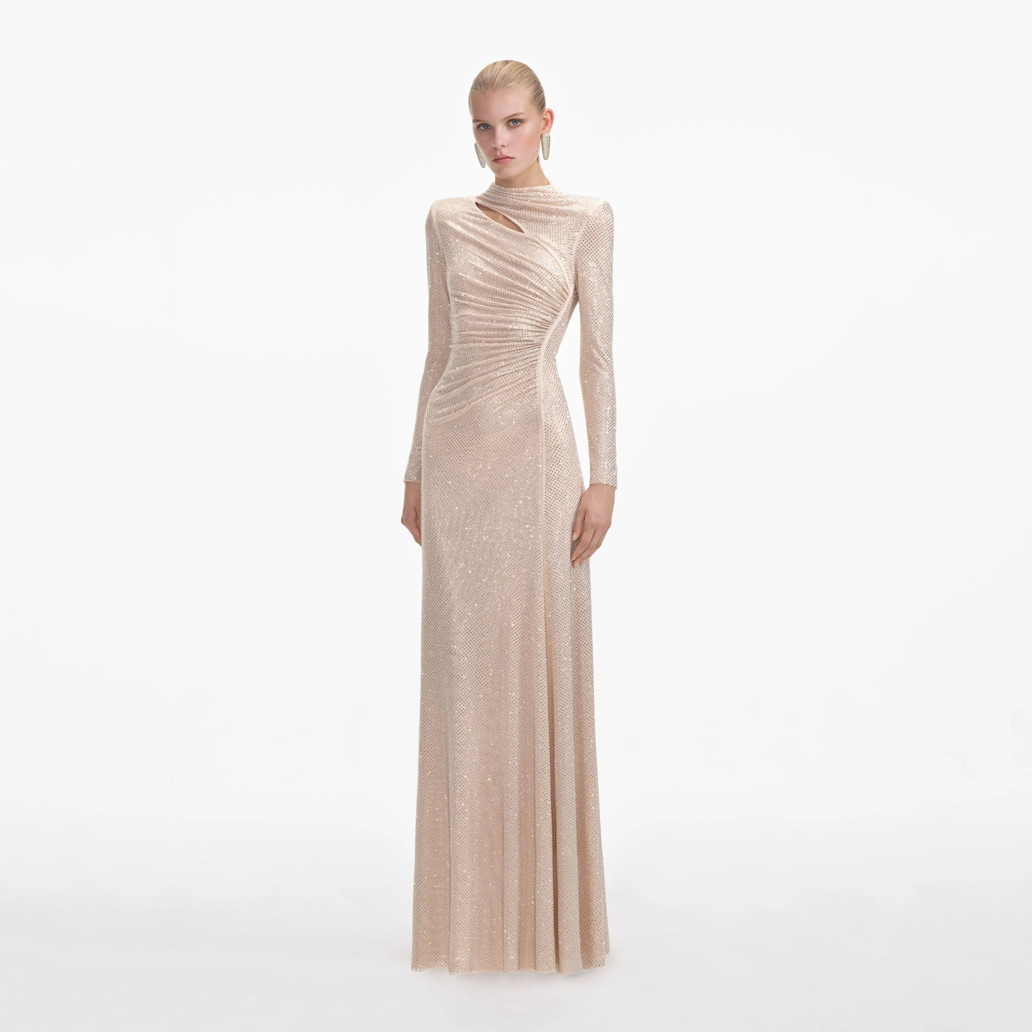 Gold Rhinestone Mesh Cut Out Maxi Dress sold by Self-Portrait product image thumbnail 2