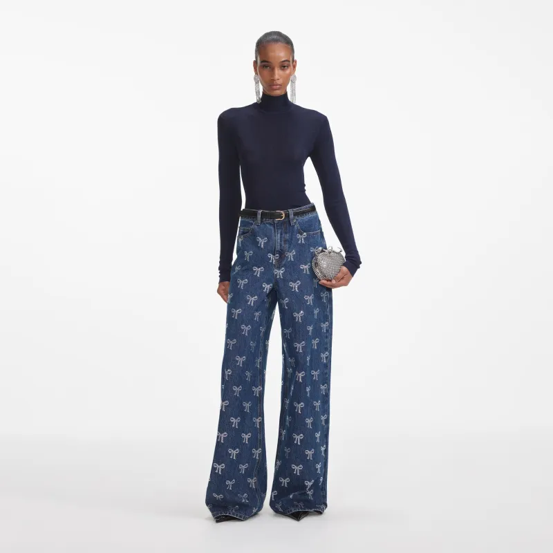 Rhinestone Bow Denim Jeans made by Self-Portrait
