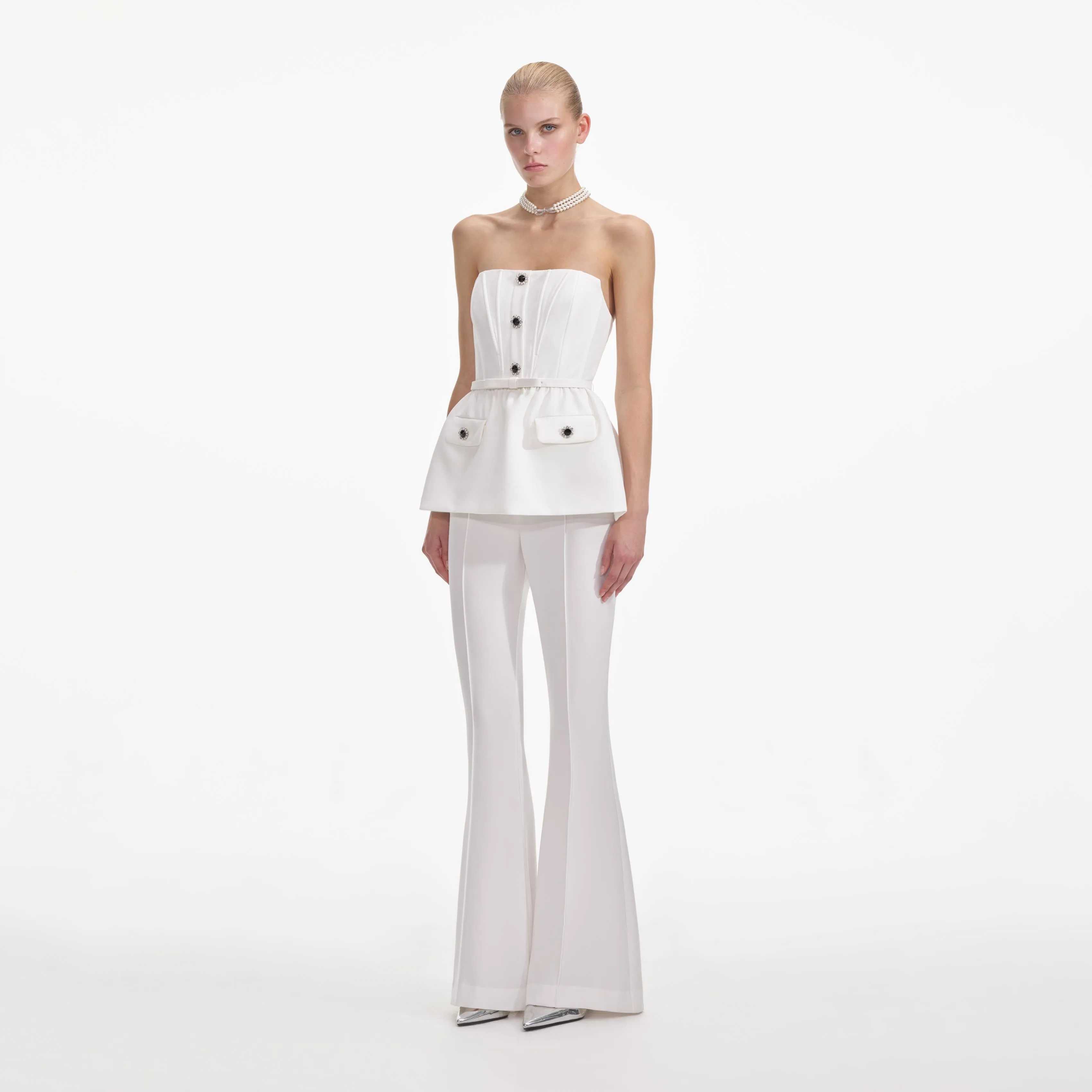 White Stretch Crepe Jumpsuit sold by Self-Portrait product image thumbnail 2