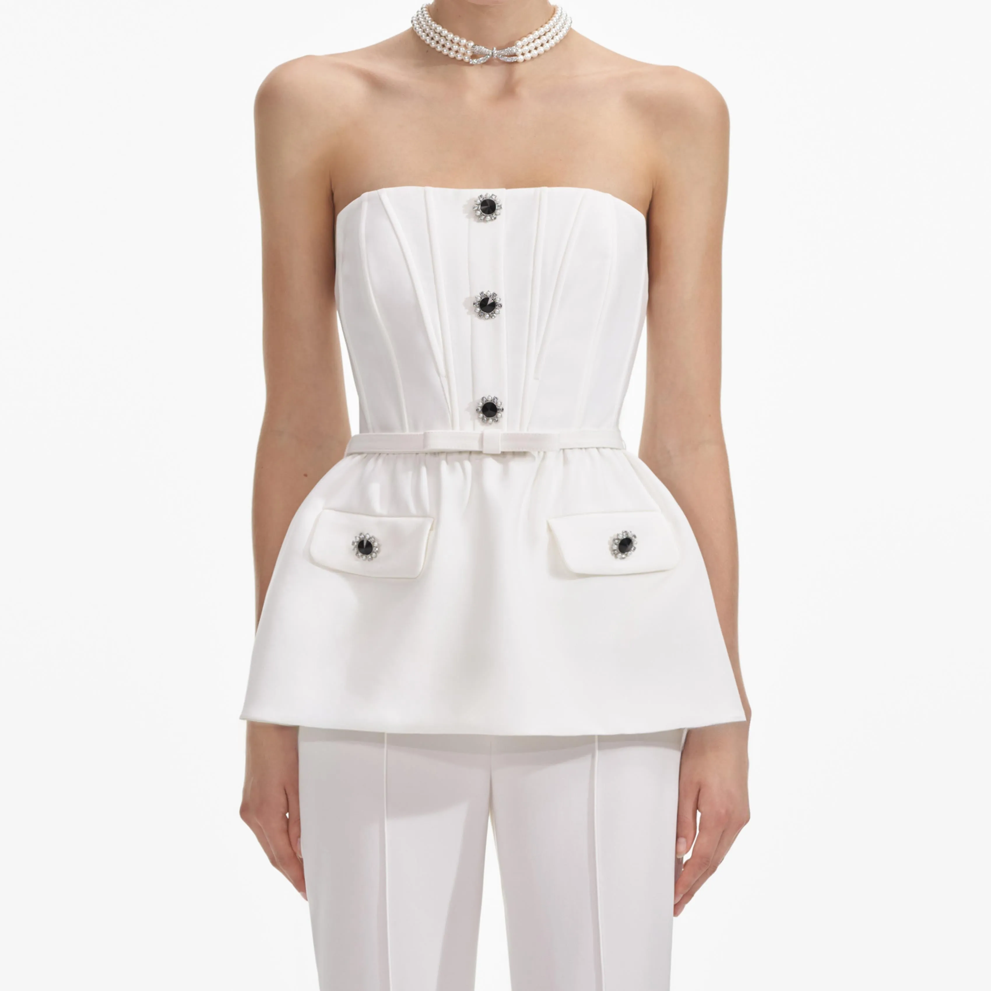 White Stretch Crepe Jumpsuit sold by Self-Portrait product image thumbnail 4