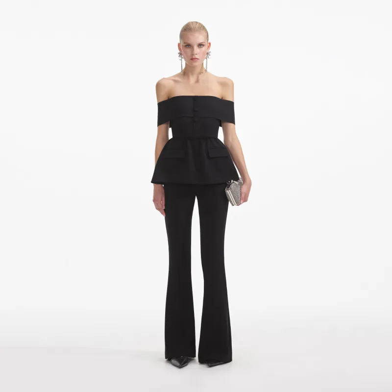 Black Crepe Off Shoulder Jumpsuit made by Self-Portrait