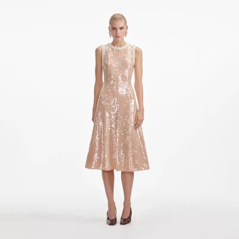 Sequin Pearl Trim Midi Dress made by Self-Portrait
