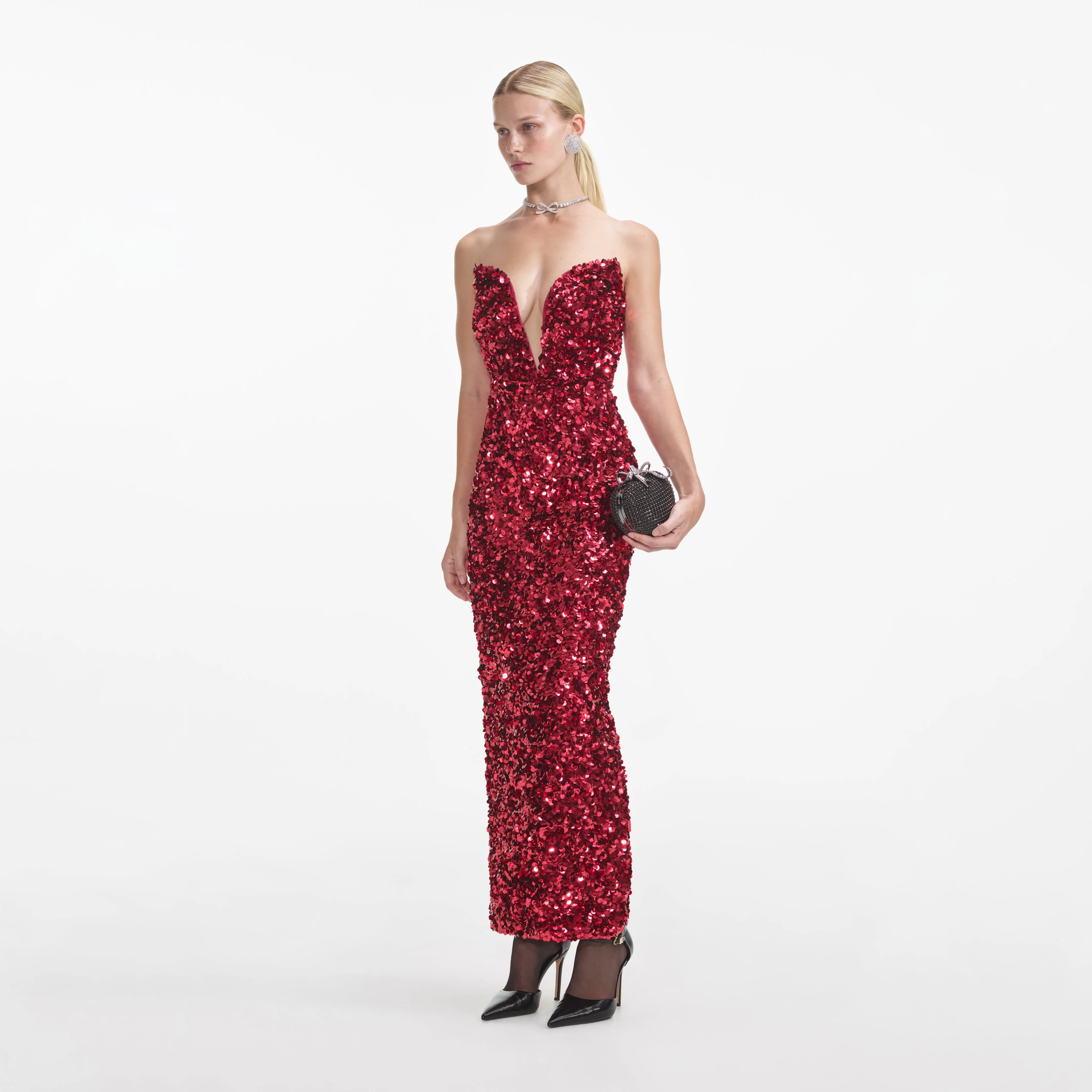 Red 3D Sequin Midi Dress sold by Self-Portrait product image thumbnail 2