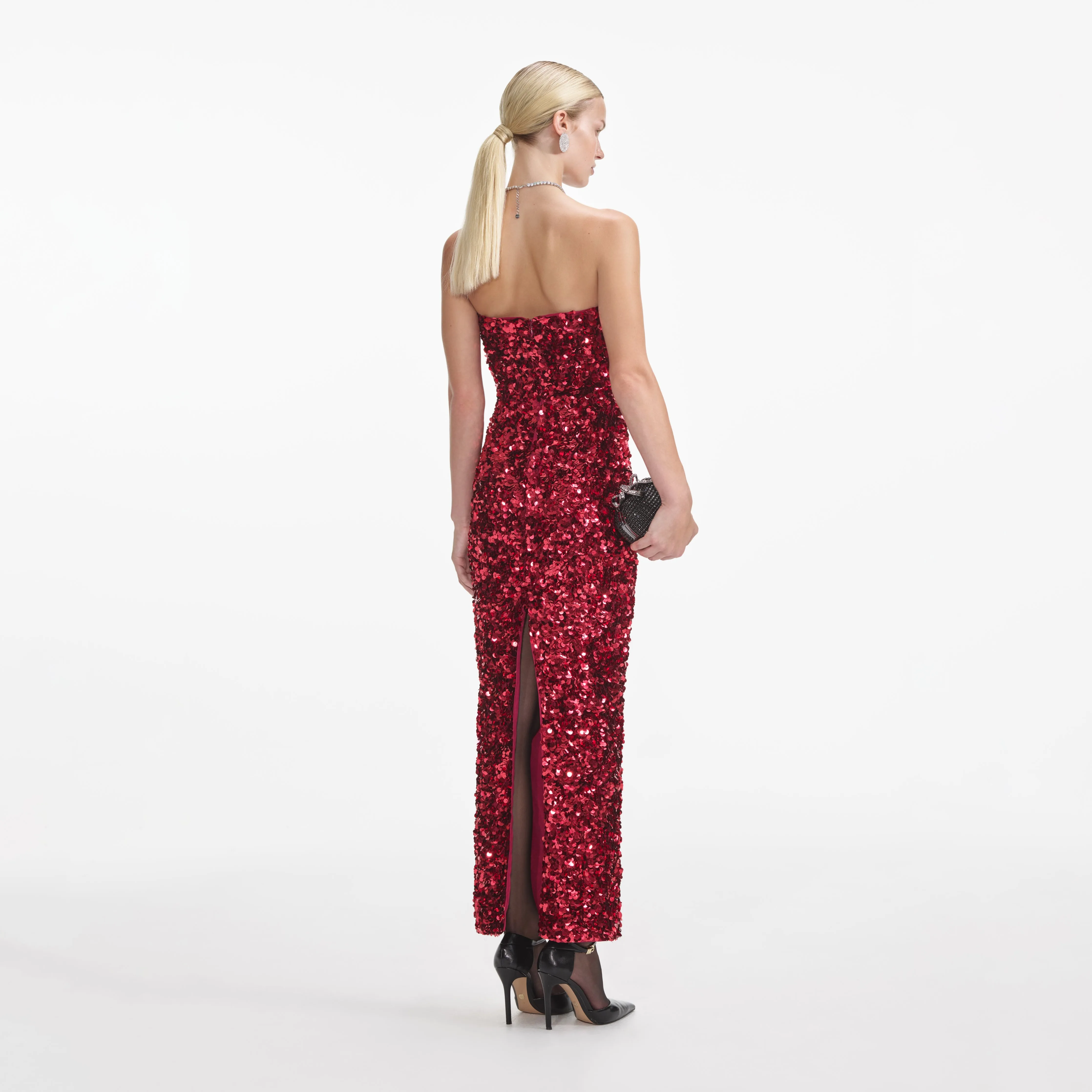 Red 3D Sequin Midi Dress sold by Self-Portrait product image thumbnail 3