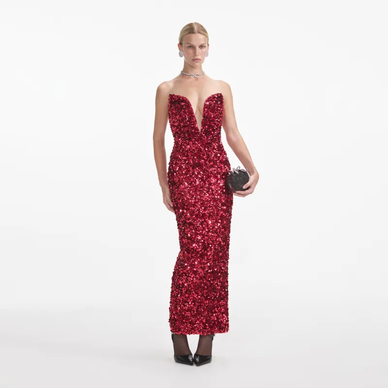 Red 3D Sequin Midi Dress made by Self-Portrait