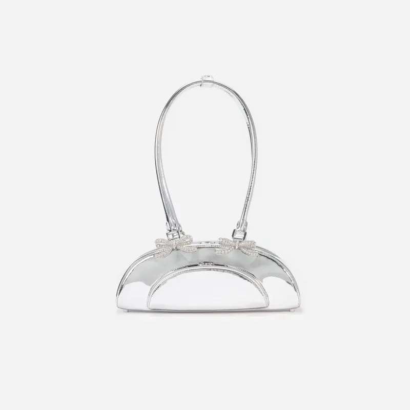 Silver Metallic Curved Shoulder Bag made by Self-Portrait
