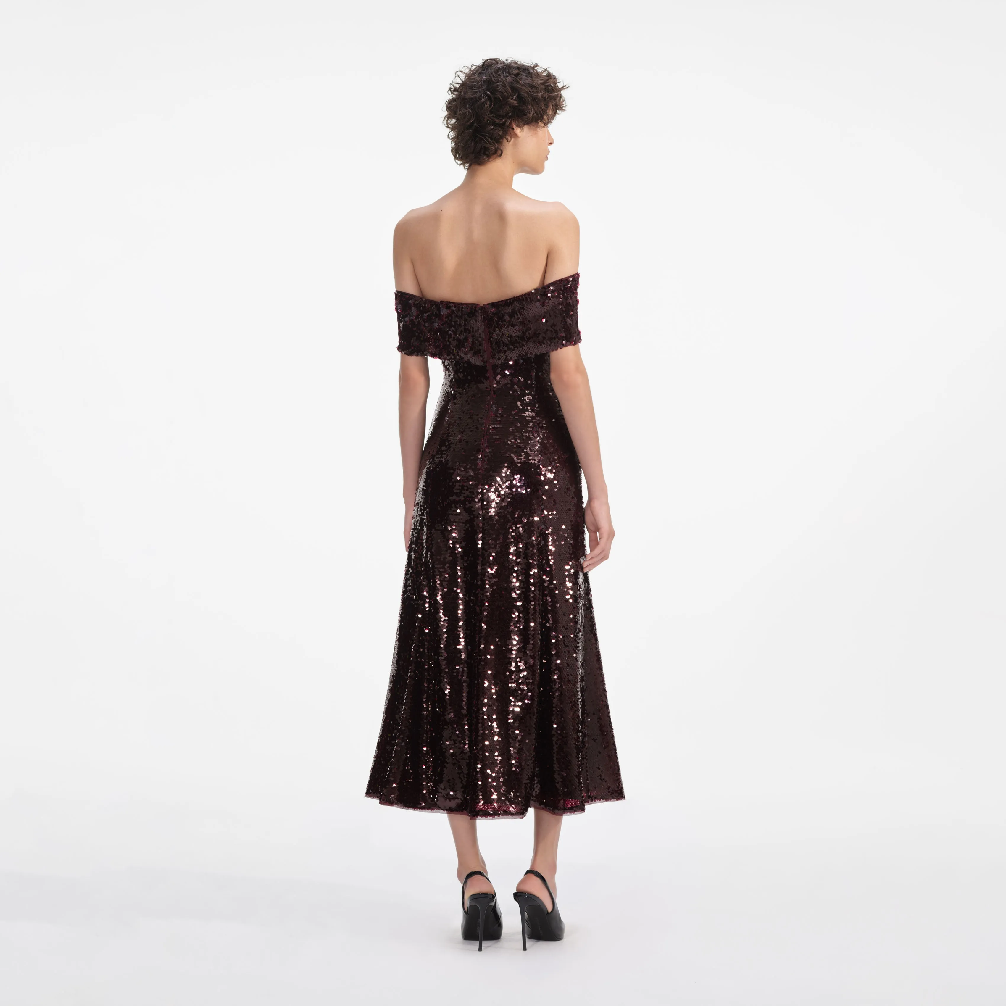 Brown Sequin Off Shoulder Midi Dress sold by Self-Portrait product image thumbnail 3