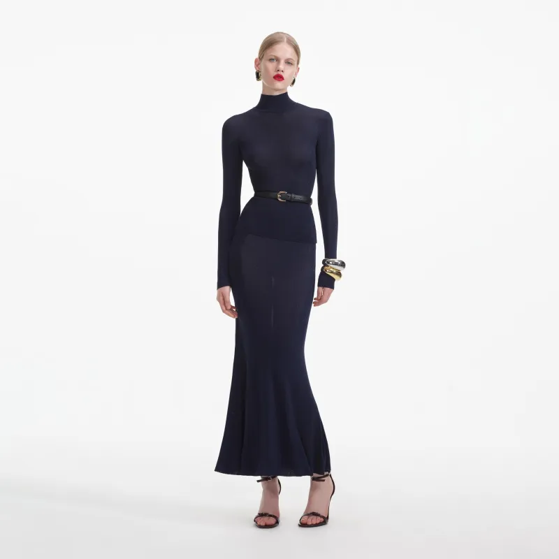 Navy Viscose Knit Maxi Skirt made by Self-Portrait