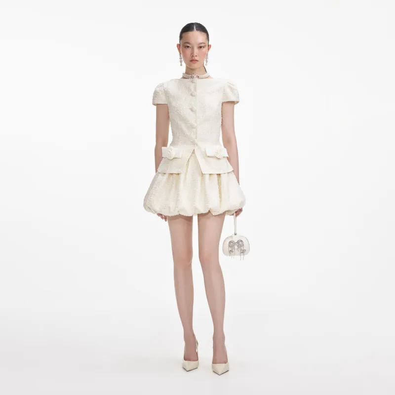Cream Boucle Bow Detail Mini Dress made by Self-Portrait