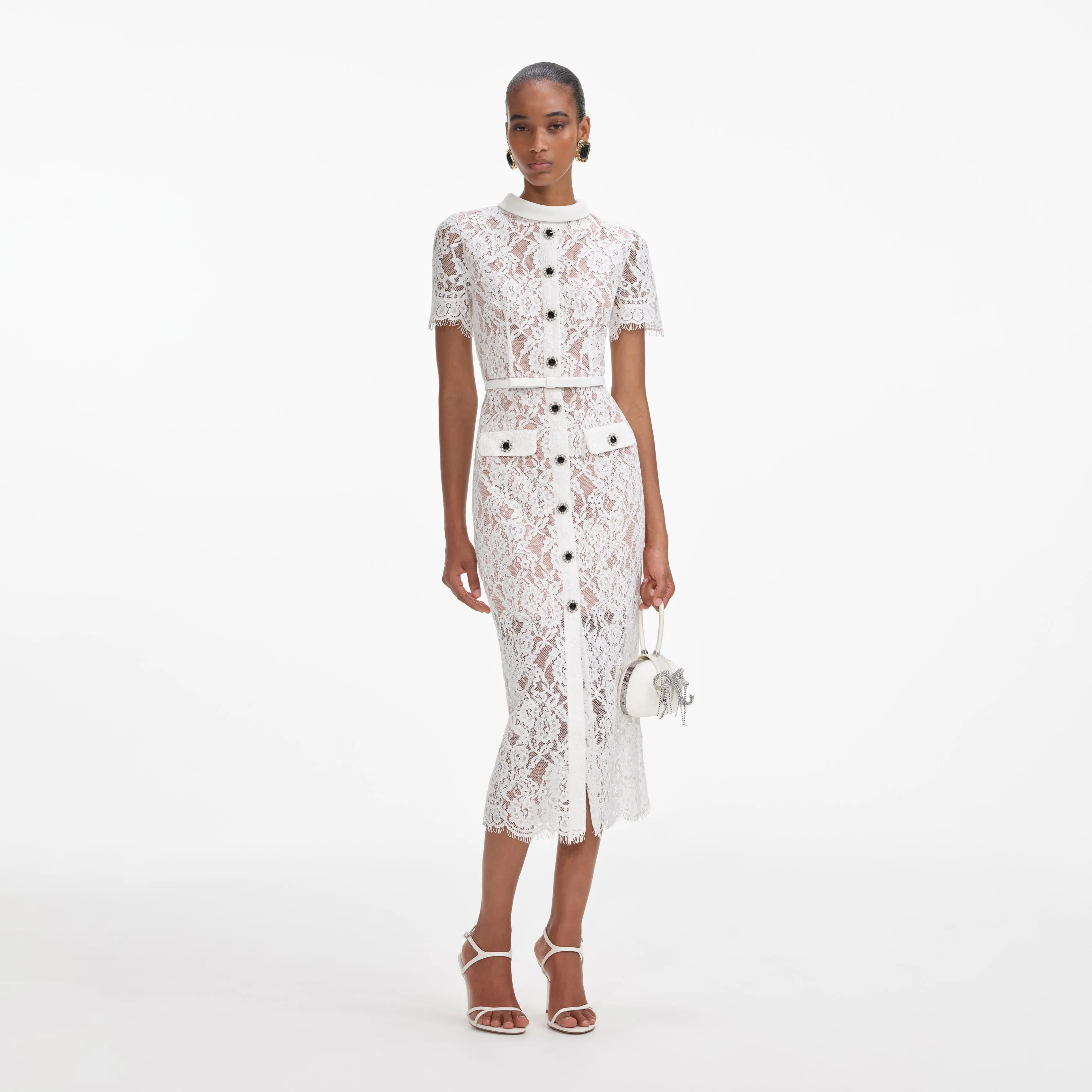 White Lace Button Midi Dress sold by Self-Portrait