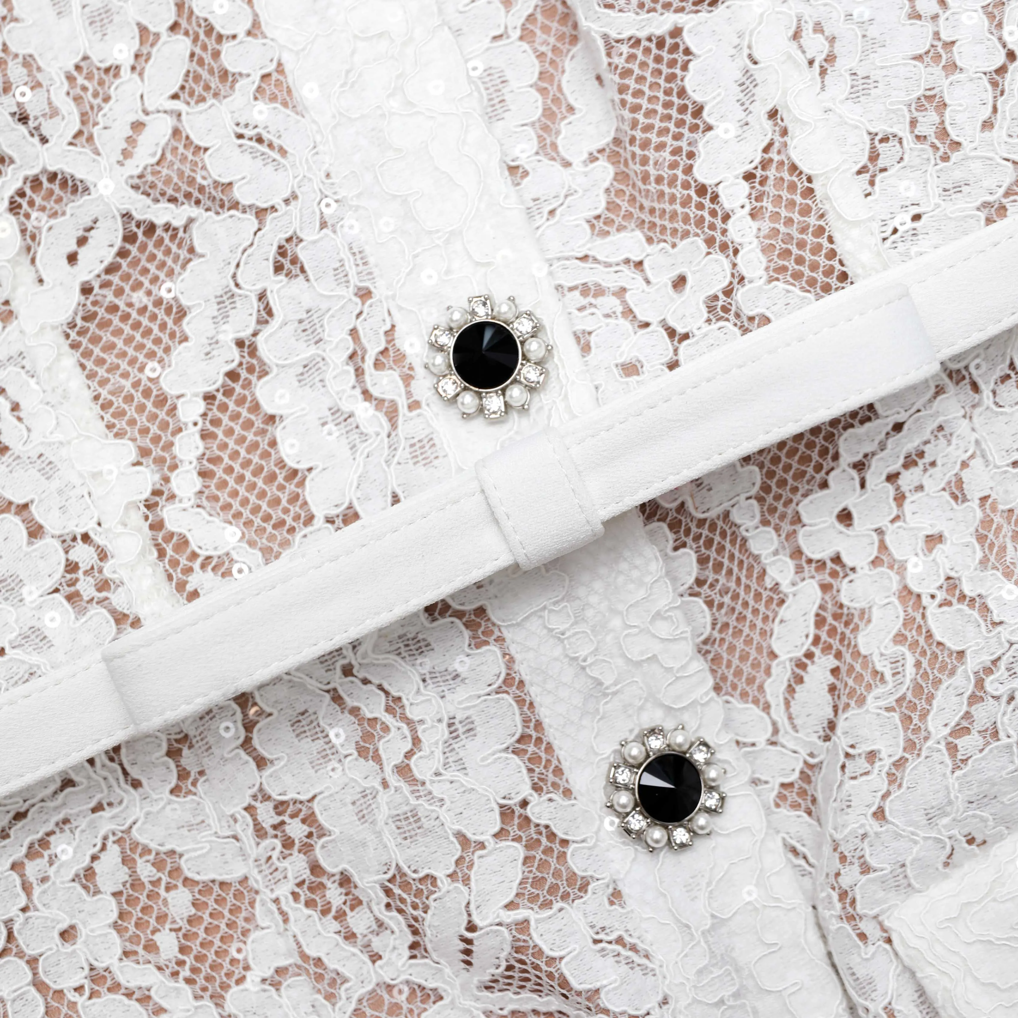 White Lace Button Midi Dress sold by Self-Portrait product image thumbnail 5