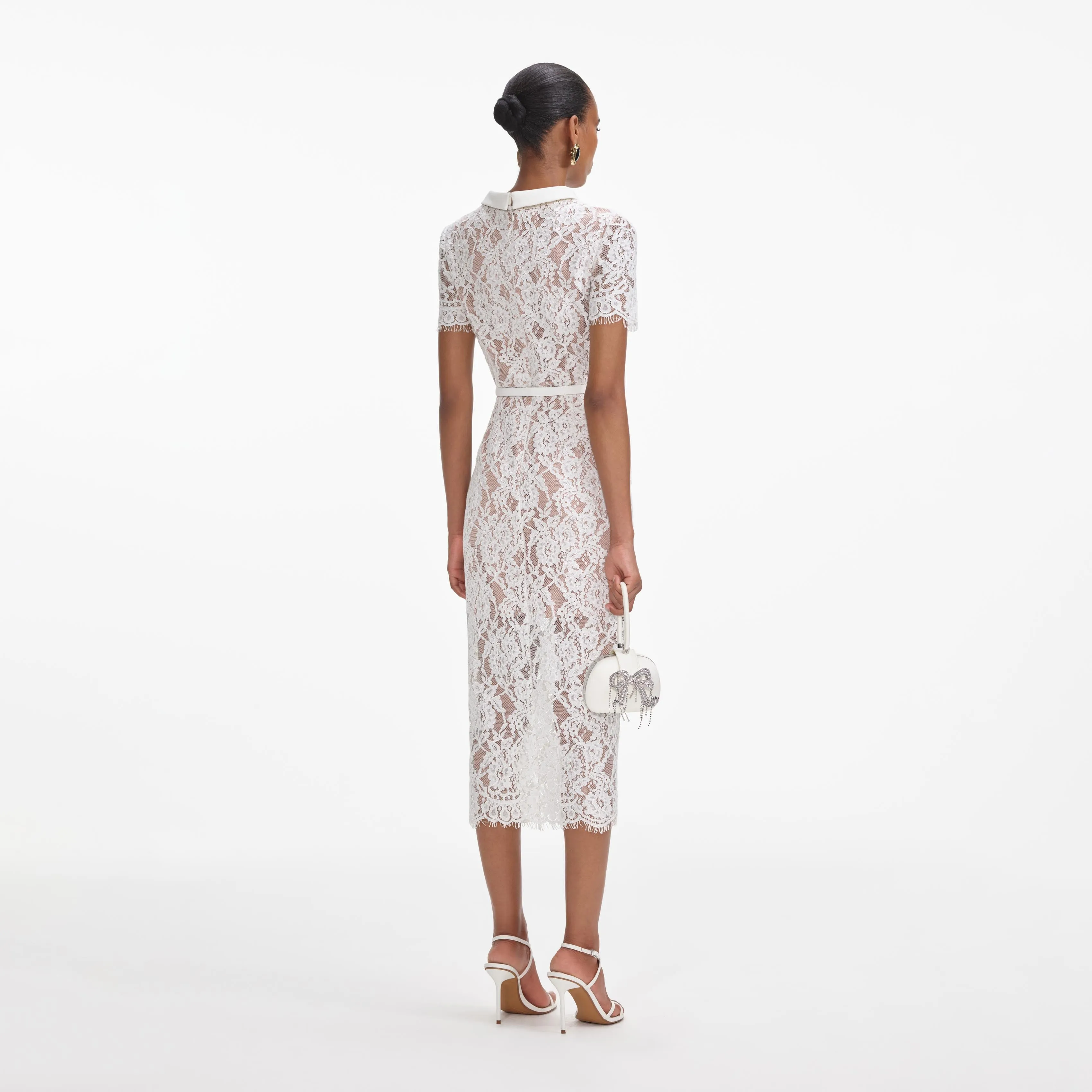White Lace Button Midi Dress sold by Self-Portrait product image thumbnail 3