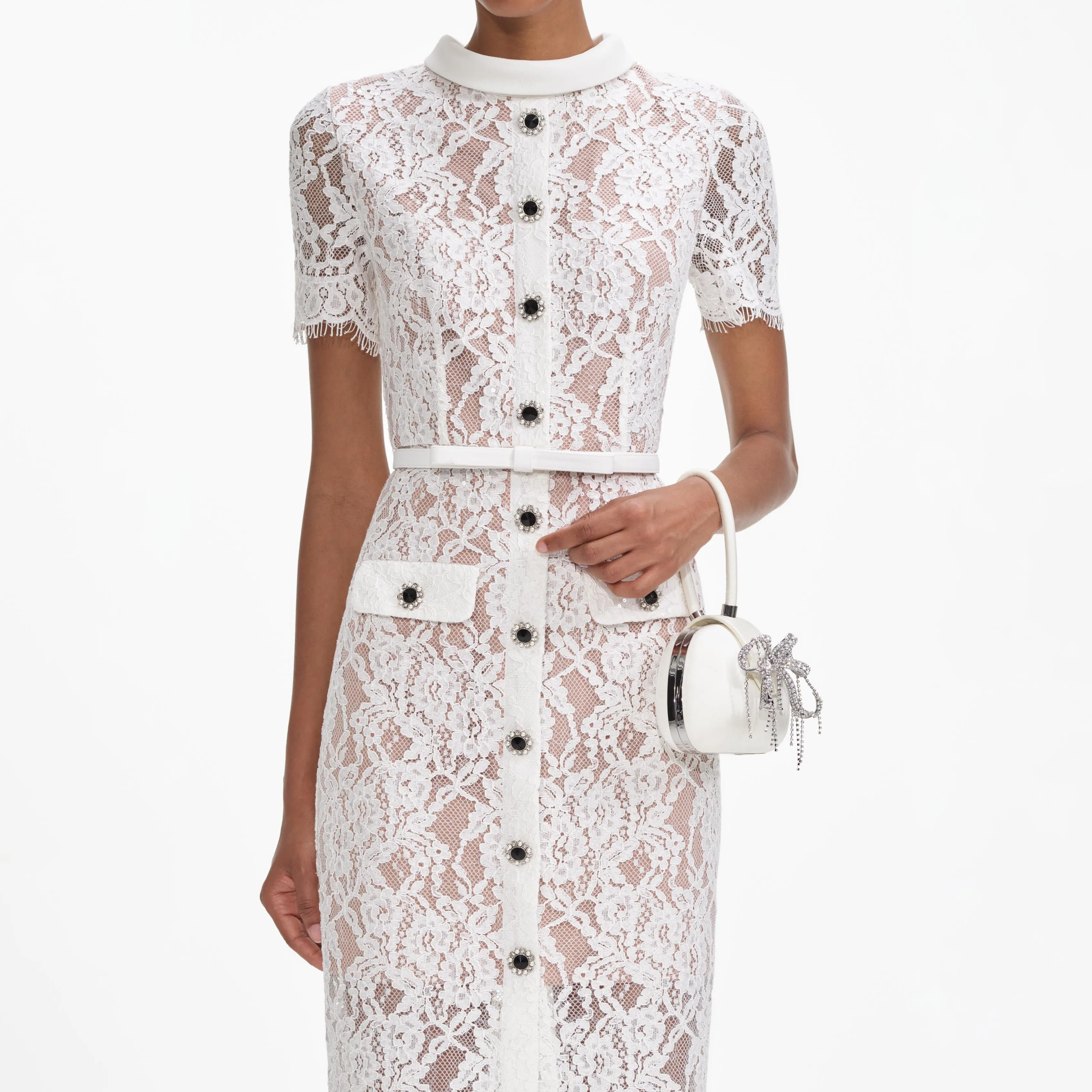 White Lace Button Midi Dress sold by Self-Portrait product image thumbnail 4