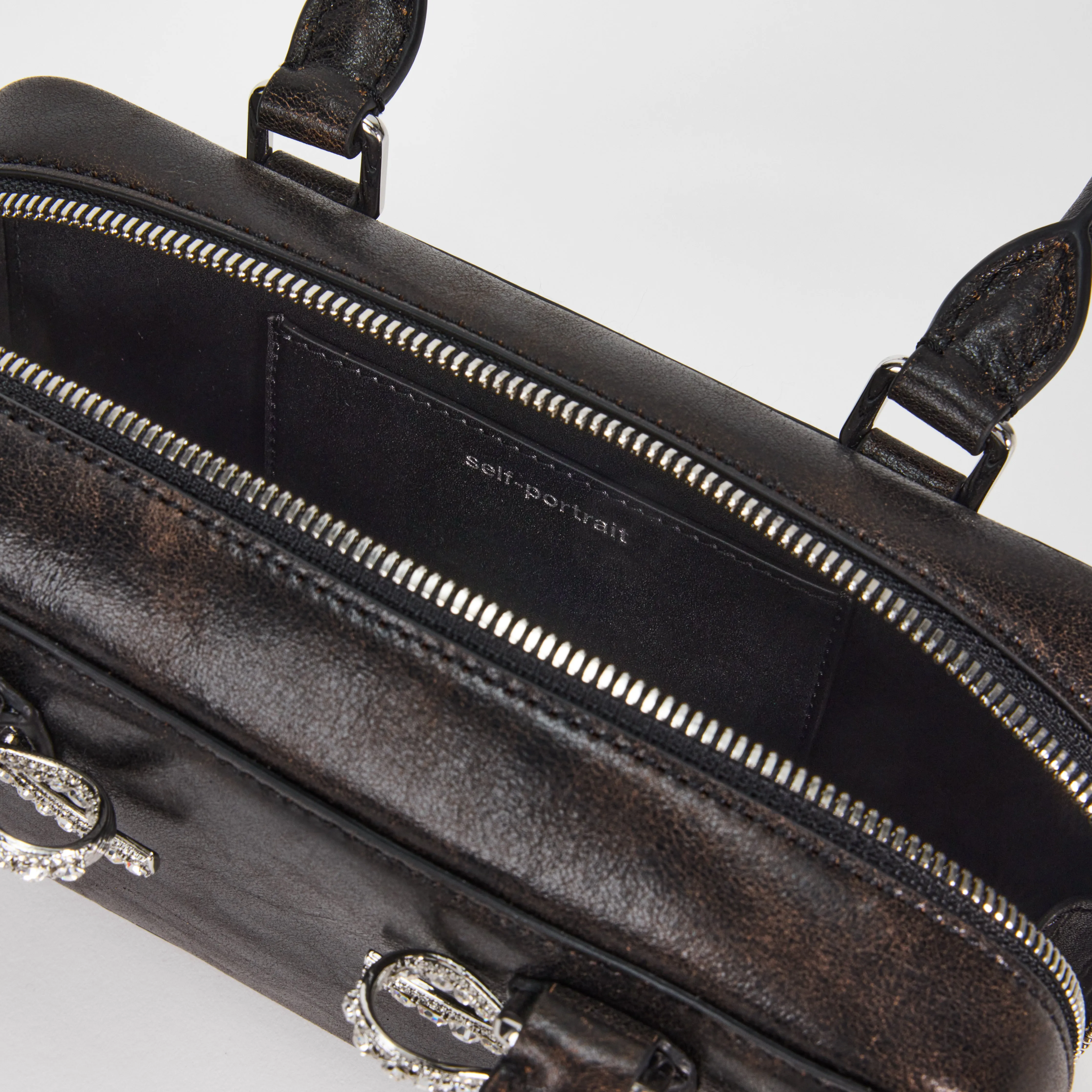 Black Distressed Leather Mini Tote Bag sold by Self-Portrait product image thumbnail 4