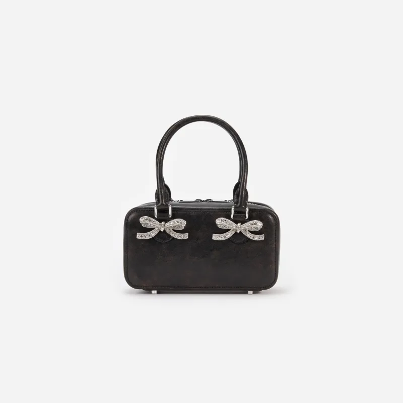 Black Distressed Leather Mini Tote Bag made by Self-Portrait