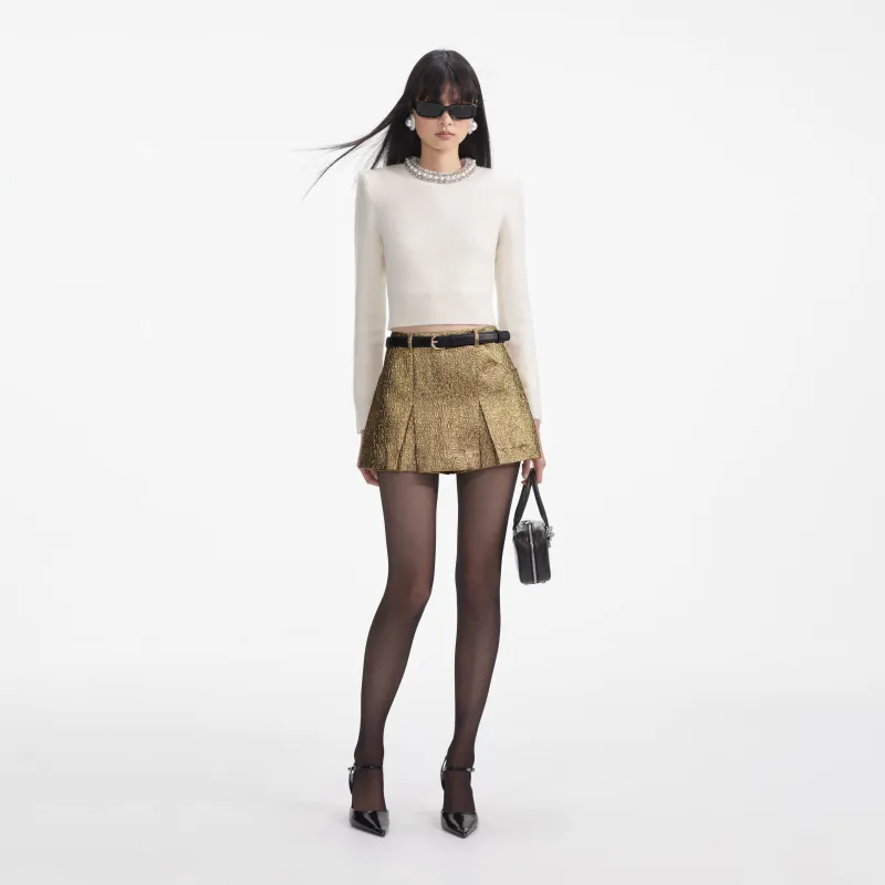 Cream Embellished Knit Top made by Self-Portrait