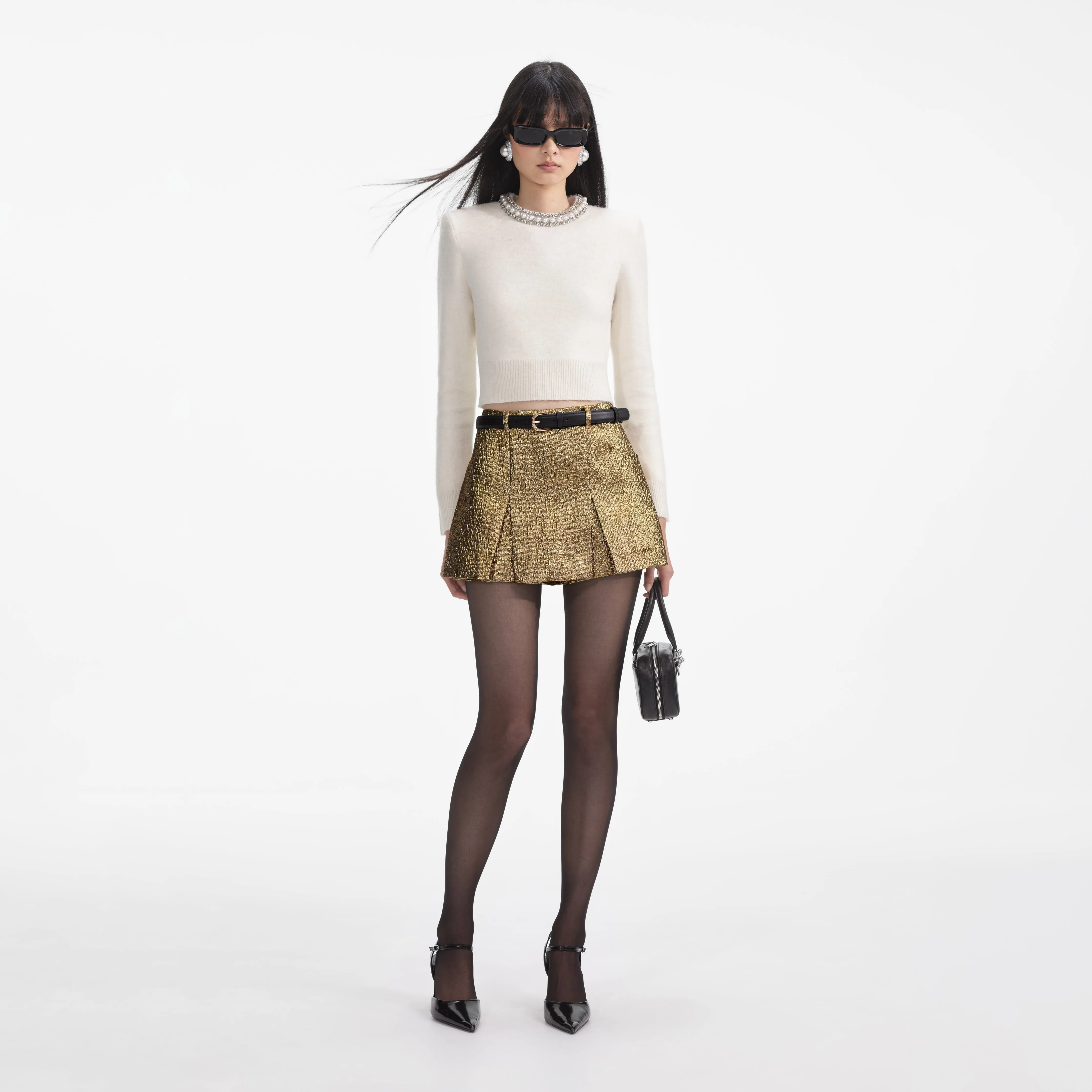 Cream Embellished Knit Top sold by Self-Portrait