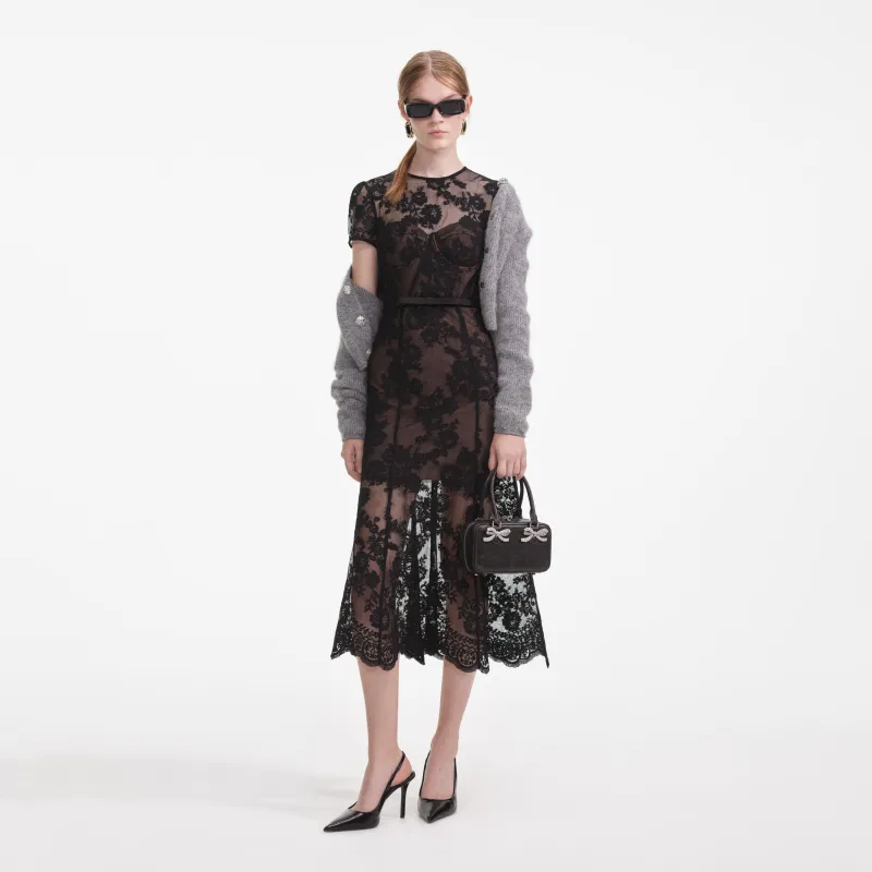 Black Lace Bustier Midi Dress made by Self-Portrait