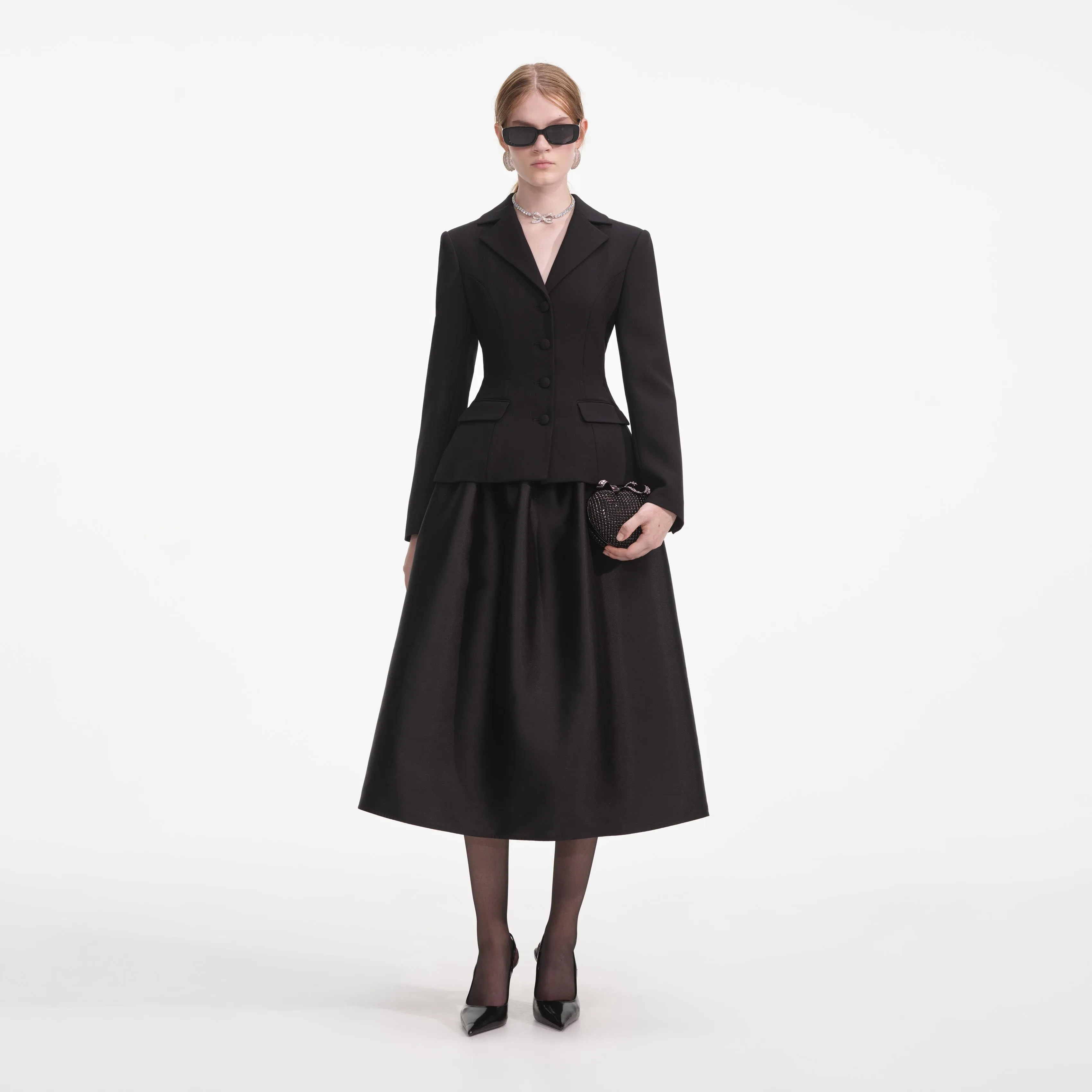 Black Tailored Midi Dress sold by Self-Portrait