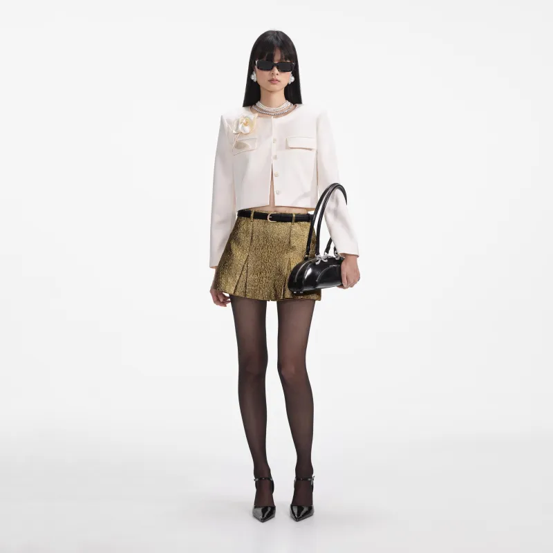 Cream 3D Flower Satin Jacket made by Self-Portrait
