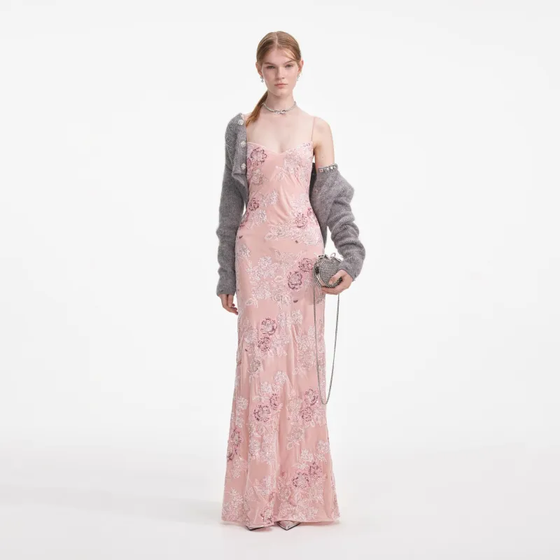 Pink Embellished Velvet Maxi Dress made by Self-Portrait