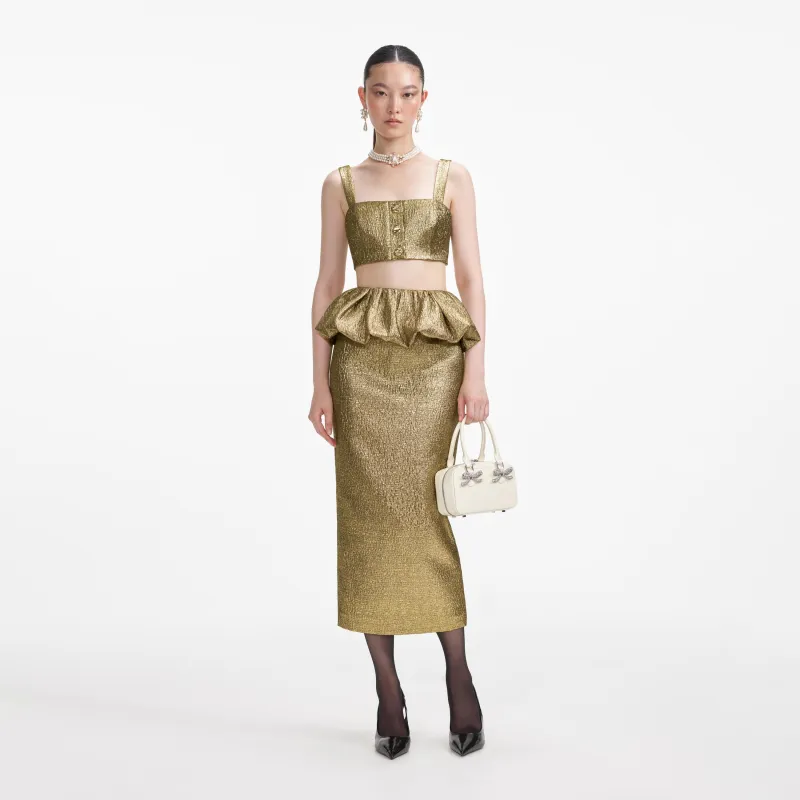Gold Metallic Jacquard Midi Skirt made by Self-Portrait