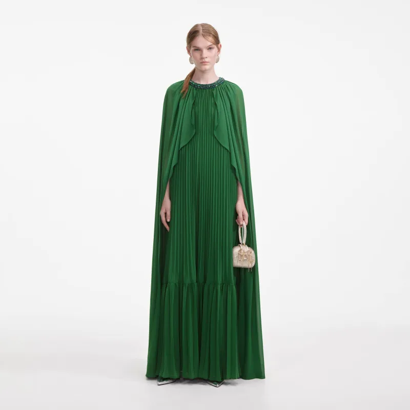 Green Chiffon Cape Maxi Dress made by Self-Portrait
