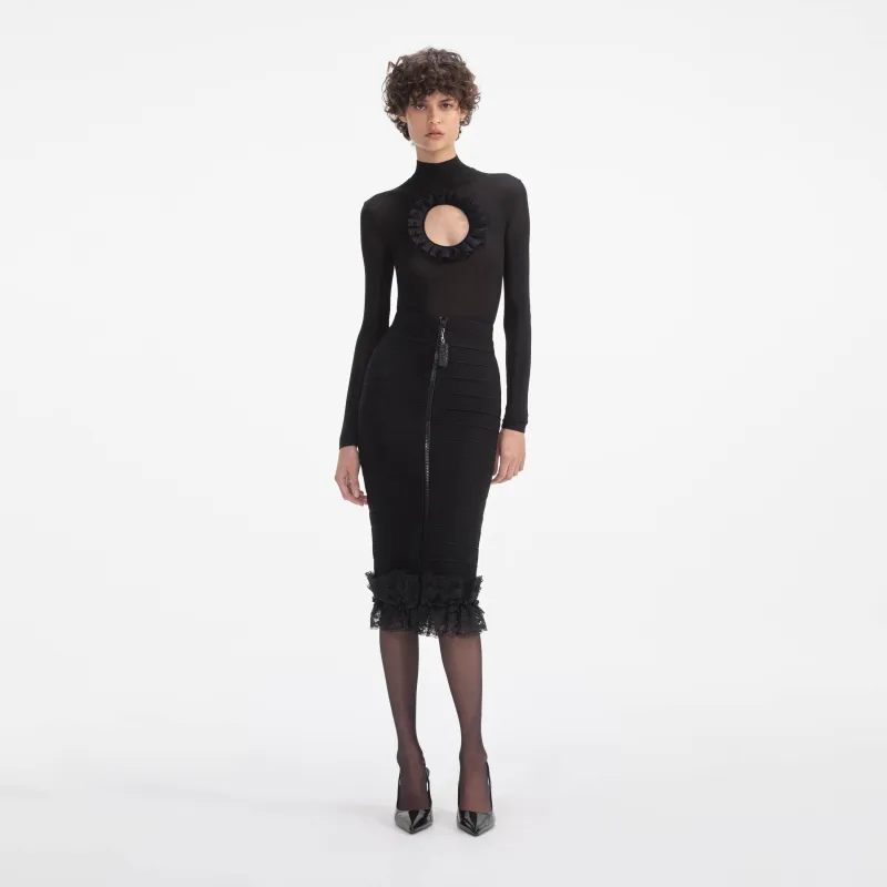 Black Knit Cut Out Bodysuit made by Self-Portrait