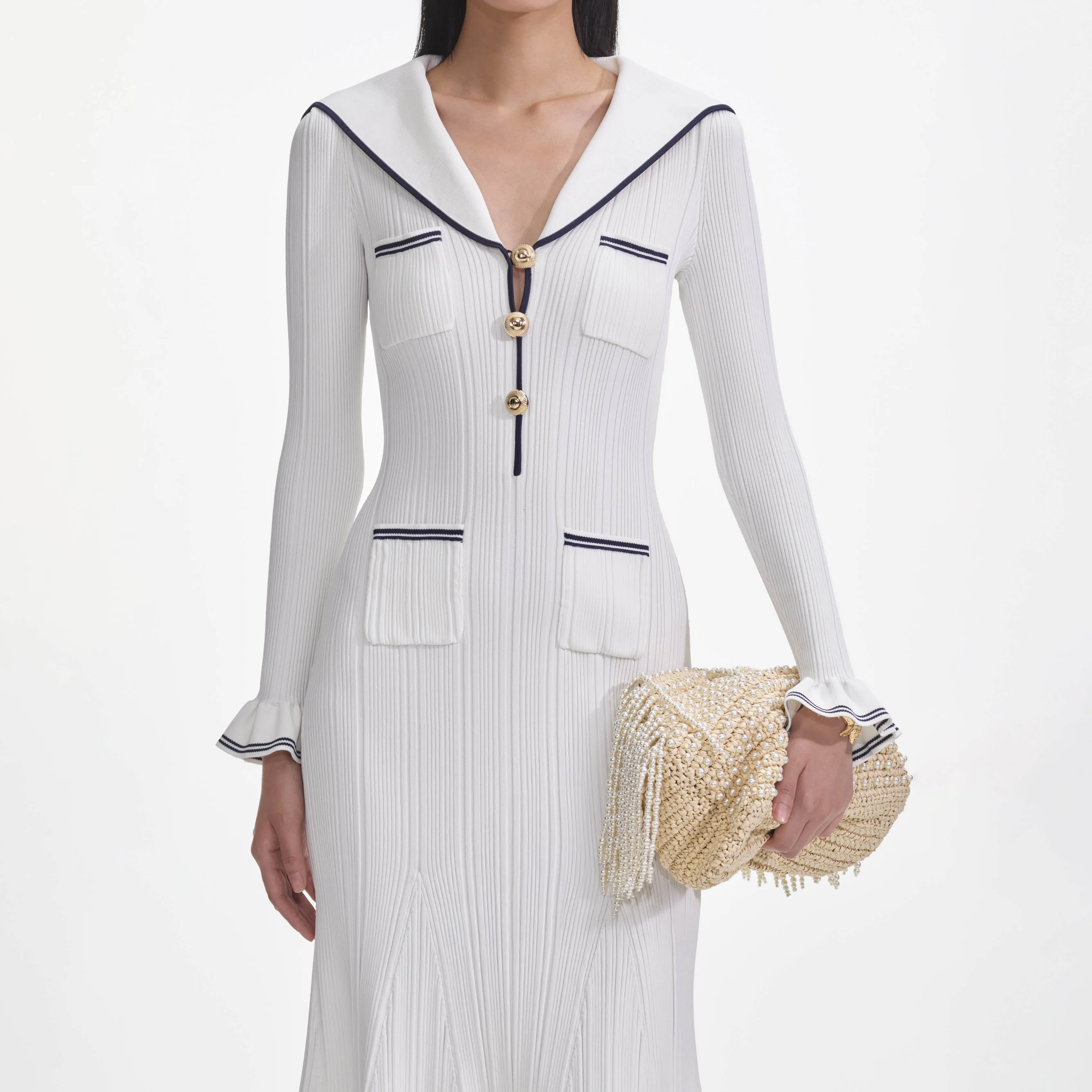 White Viscose Rib Knit Midi Dress sold by Self-Portrait product image thumbnail 4