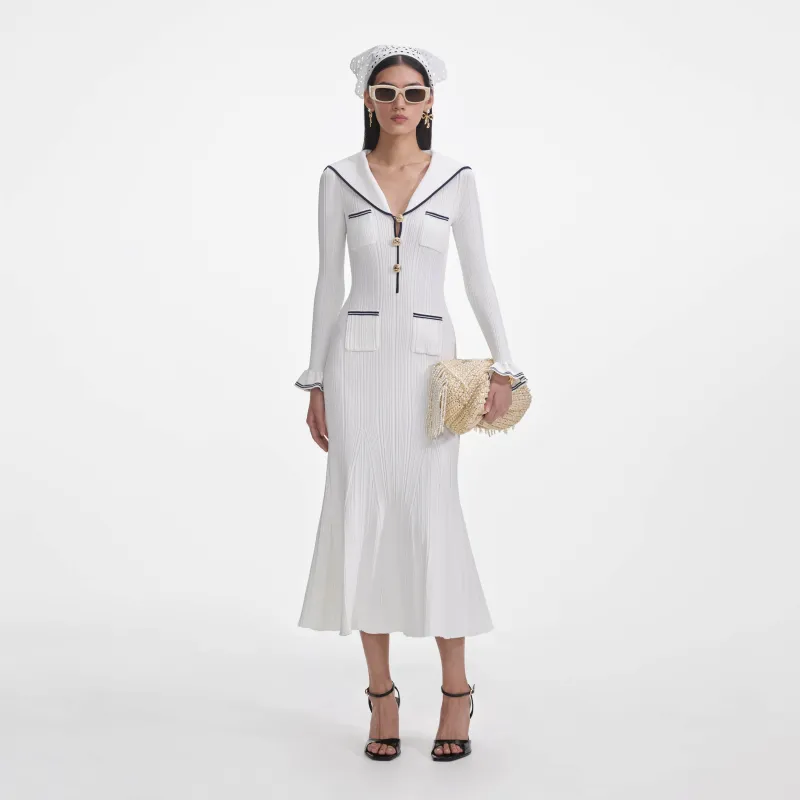White Viscose Rib Knit Midi Dress made by Self-Portrait