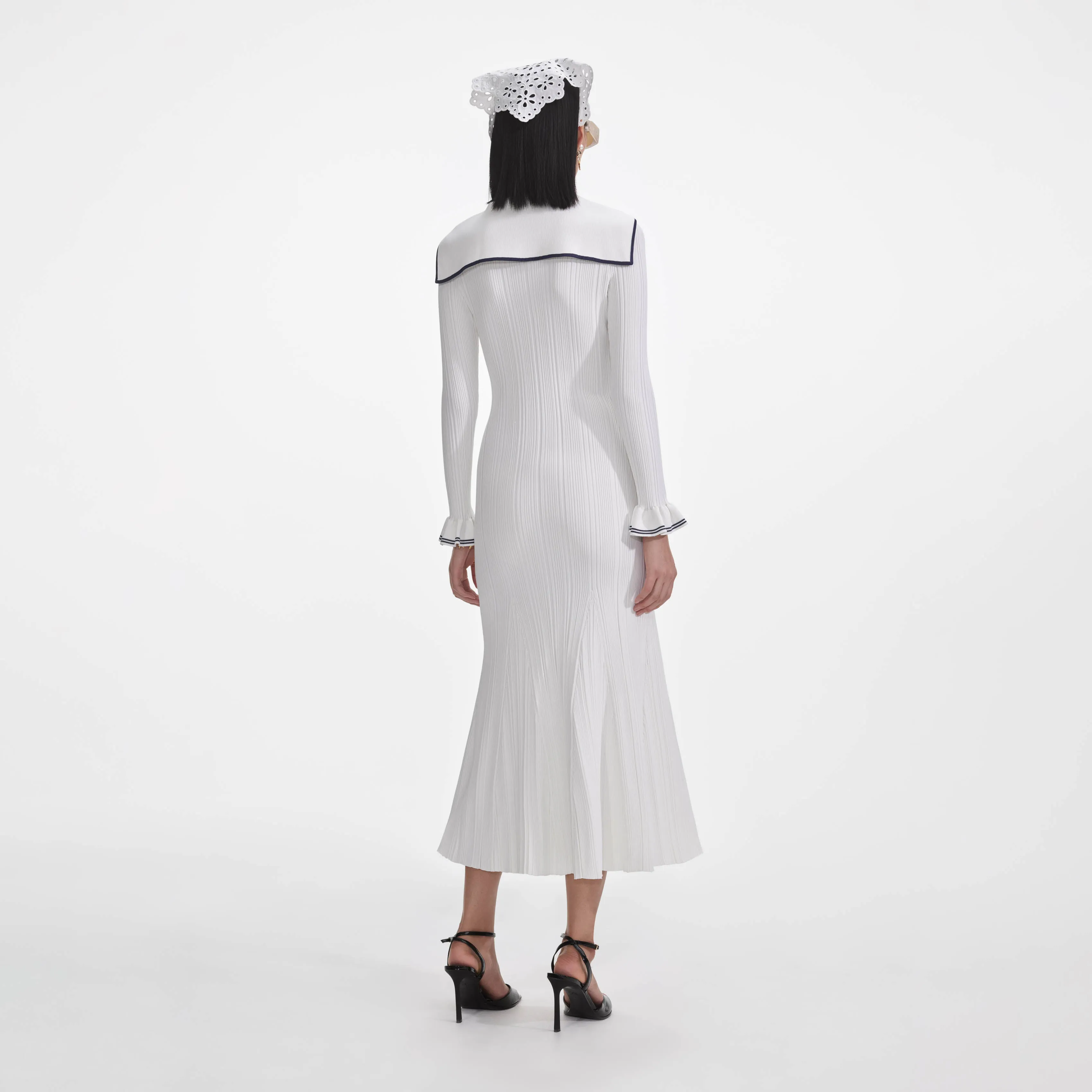 White Viscose Rib Knit Midi Dress sold by Self-Portrait product image thumbnail 3