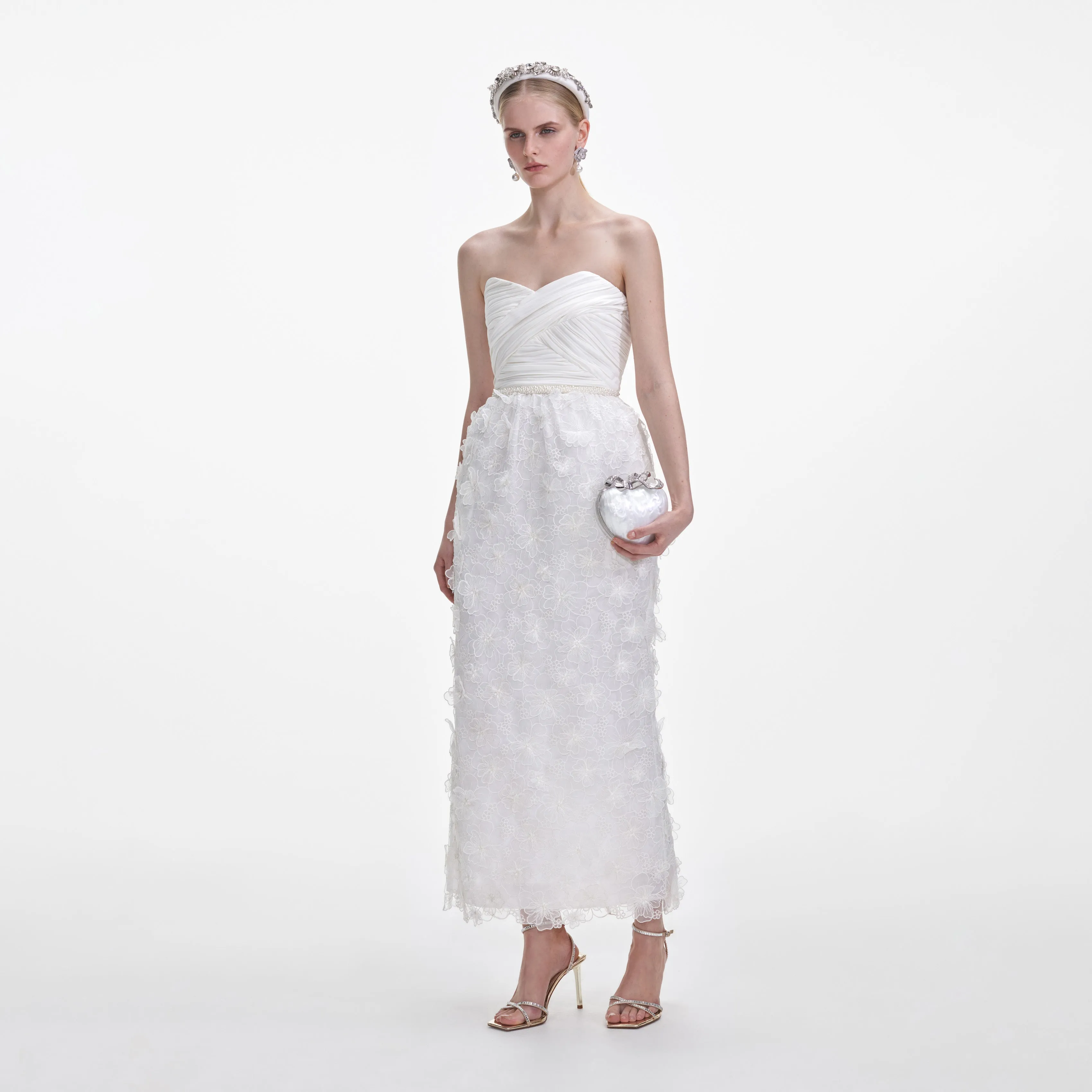 White Organza Bandeau Midi Dress sold by Self-Portrait product image thumbnail 2