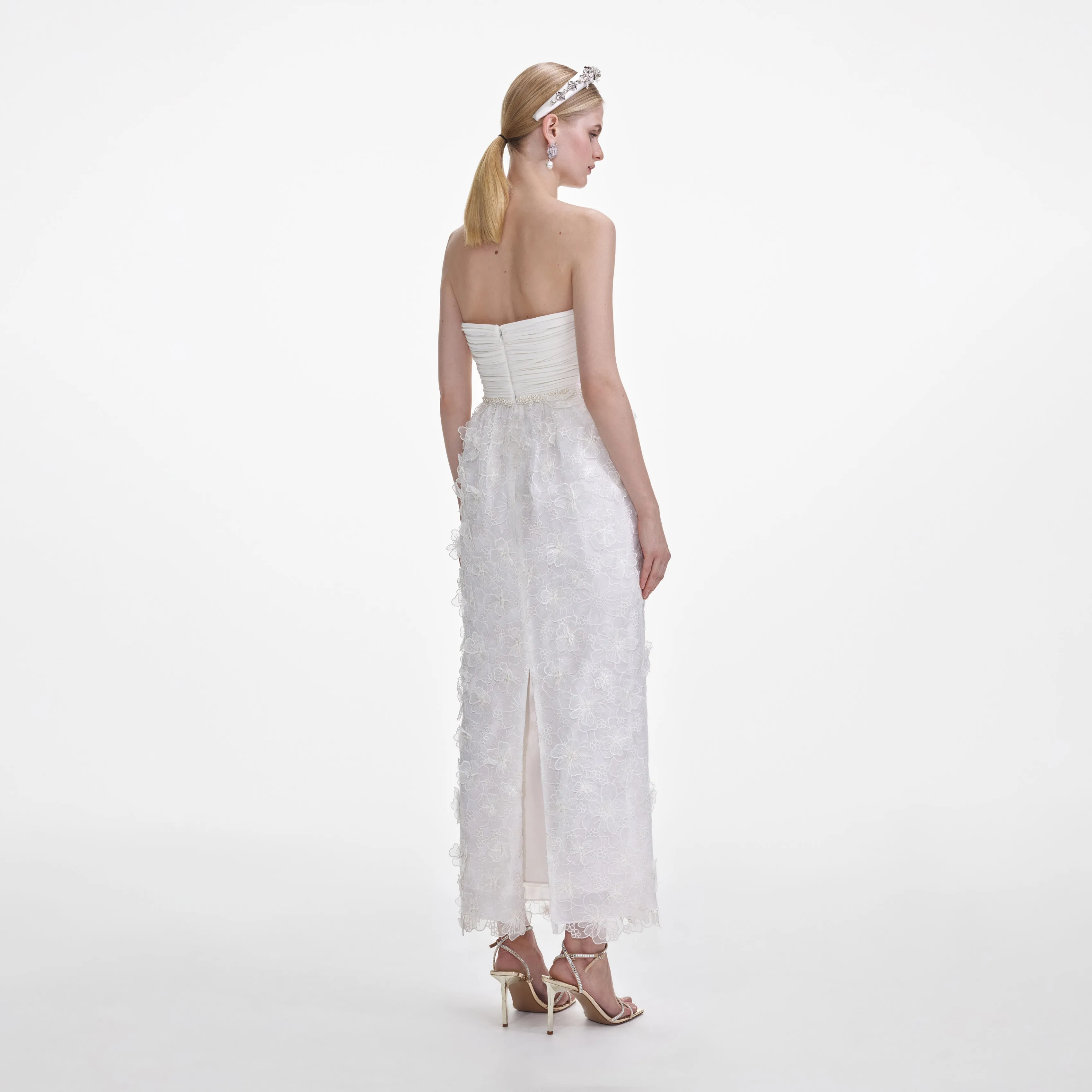 White Organza Bandeau Midi Dress sold by Self-Portrait product image thumbnail 3