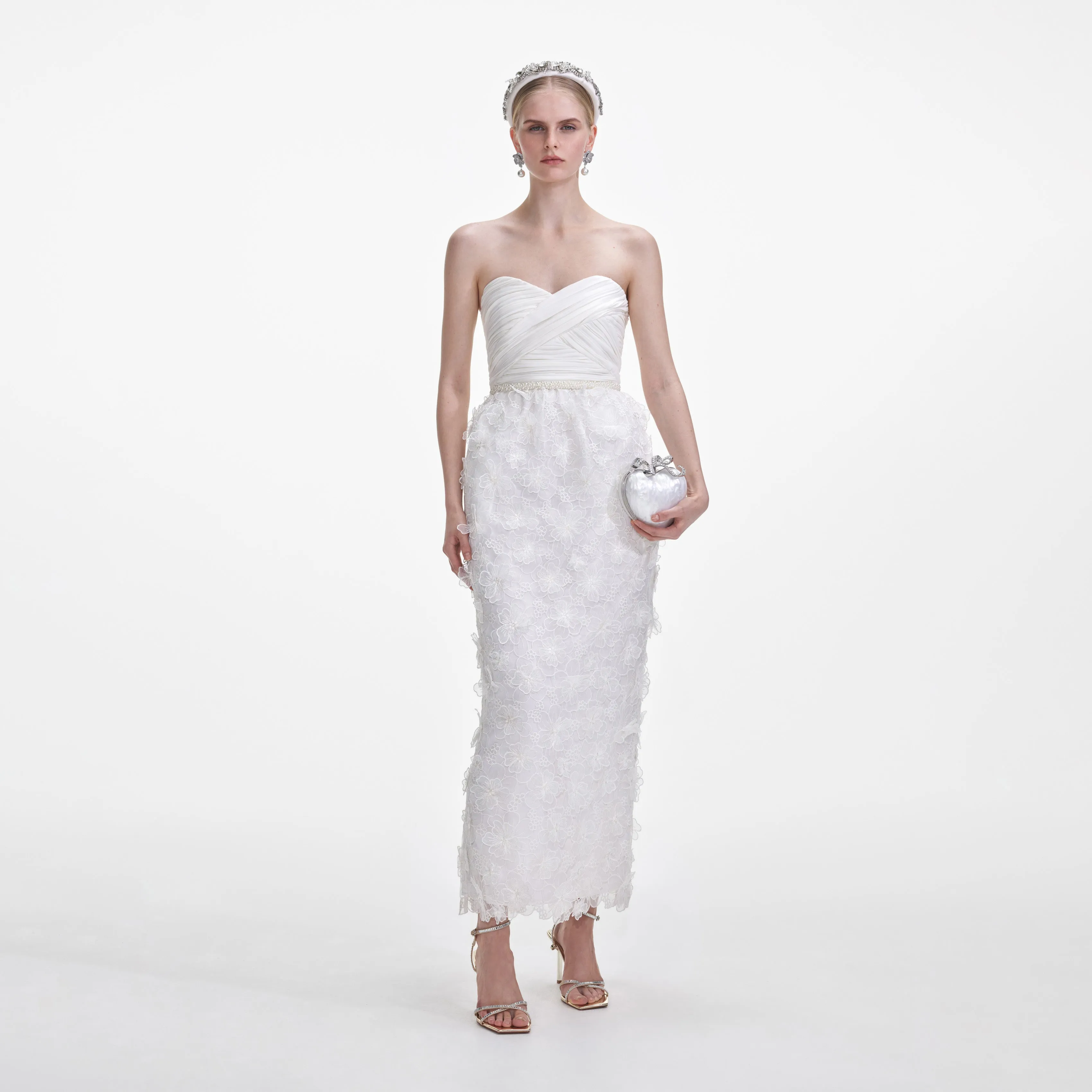 White Organza Bandeau Midi Dress sold by Self-Portrait
